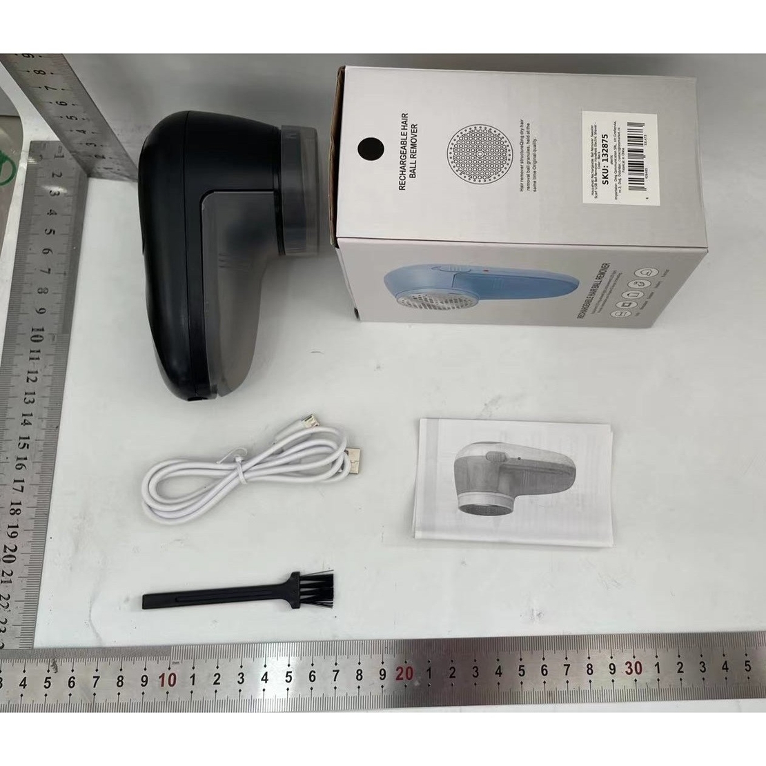 Aparat Scame si Par Haine, Vafy, Electric, USB inclus, Periuta Curatare, pentru Diferite Tesaturi, 13 x 6.8 x 5.8 cm, Negru