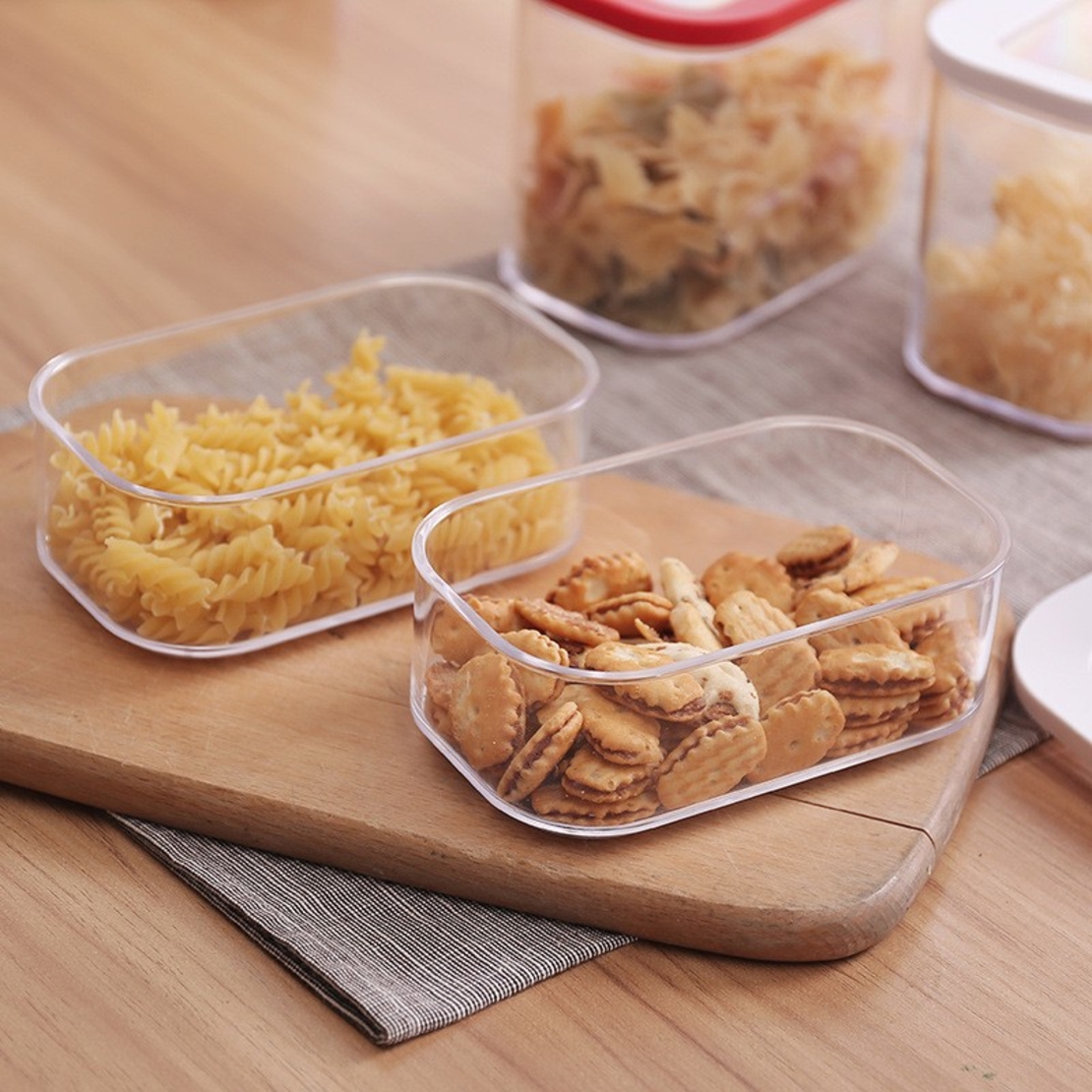 Cutie de Depozitare Alimente, Flippy, 1L, Capac Alb, din ABS+Silicon, 14.5 x 9 x 11.3 cm, Transparent