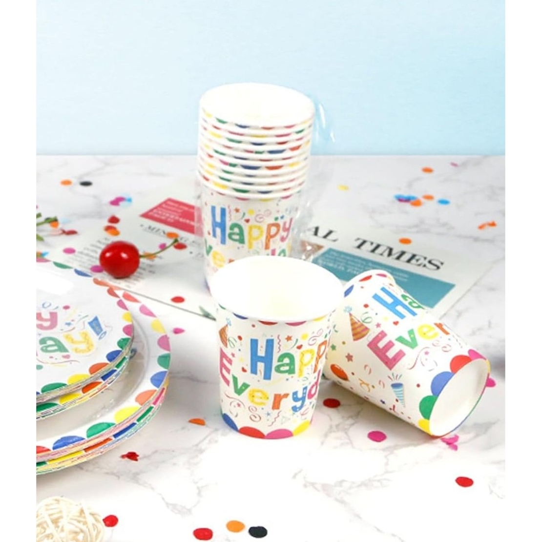 Set 10 Pahare de Carton, Flippy, Model Happy Everyday, 13 x 7 x 5 cm, Multicolor