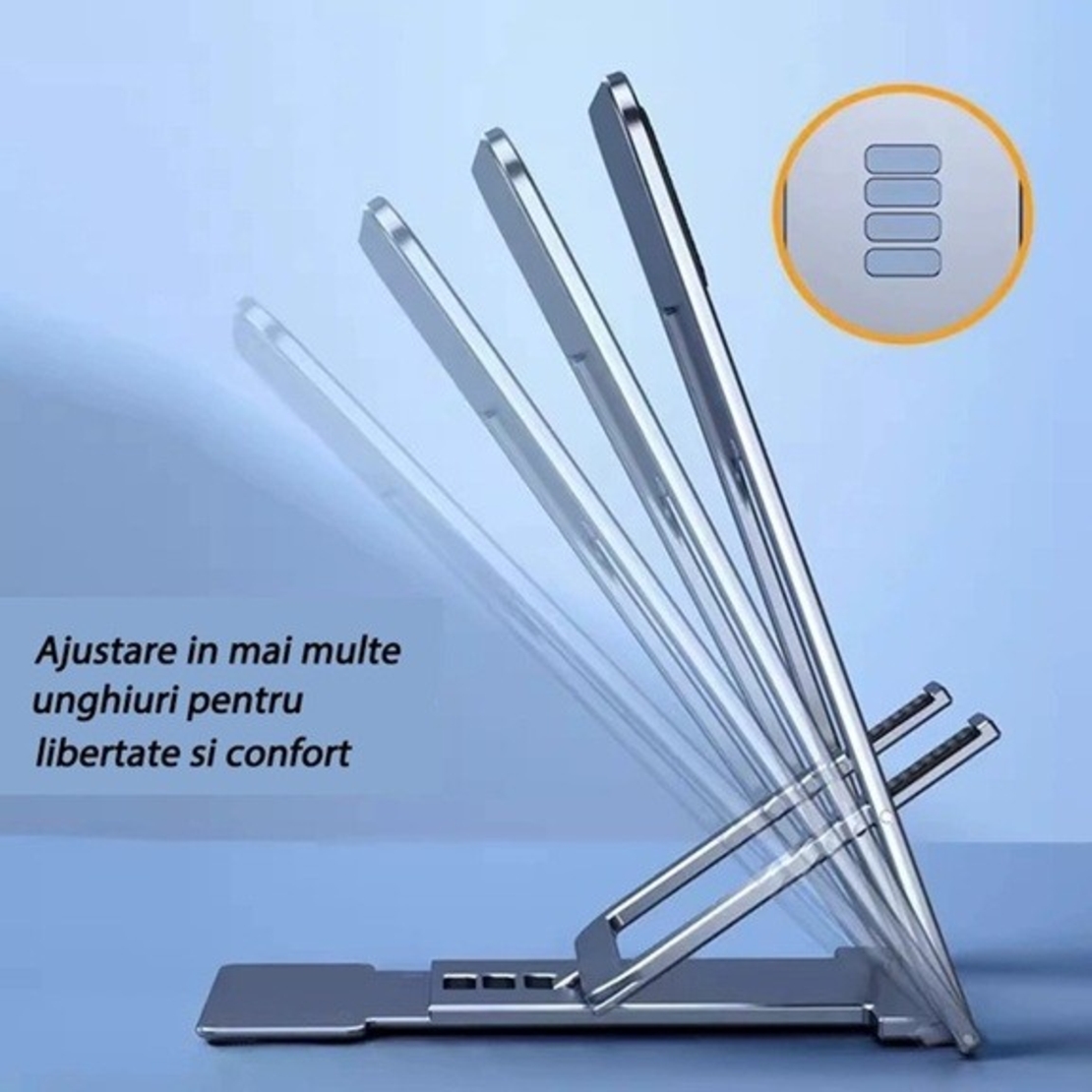 Suport pentru Telefon, Flippy, Pliabil, Reglabil, din ABS, Argintiu