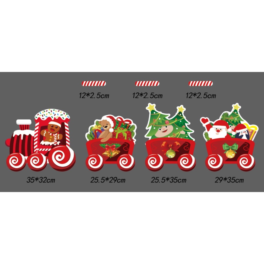 Decoratiune de Craciun, Flippy, pentru Gradina, Tip Trenulet, 4 Figurine + Bete de Infipt in Pamant, din Plastic, Impermeabil, Model Tren cu Omul Briosa in Locomotiva, Multicolor