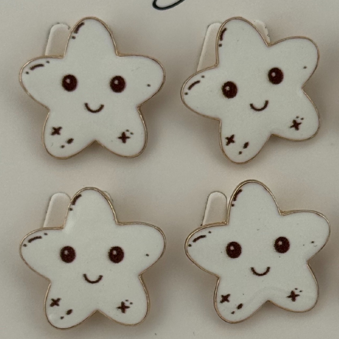 Set 12 Brose Martisor pentru Copii, Jolie, Model Stea care Zambeste, Alb