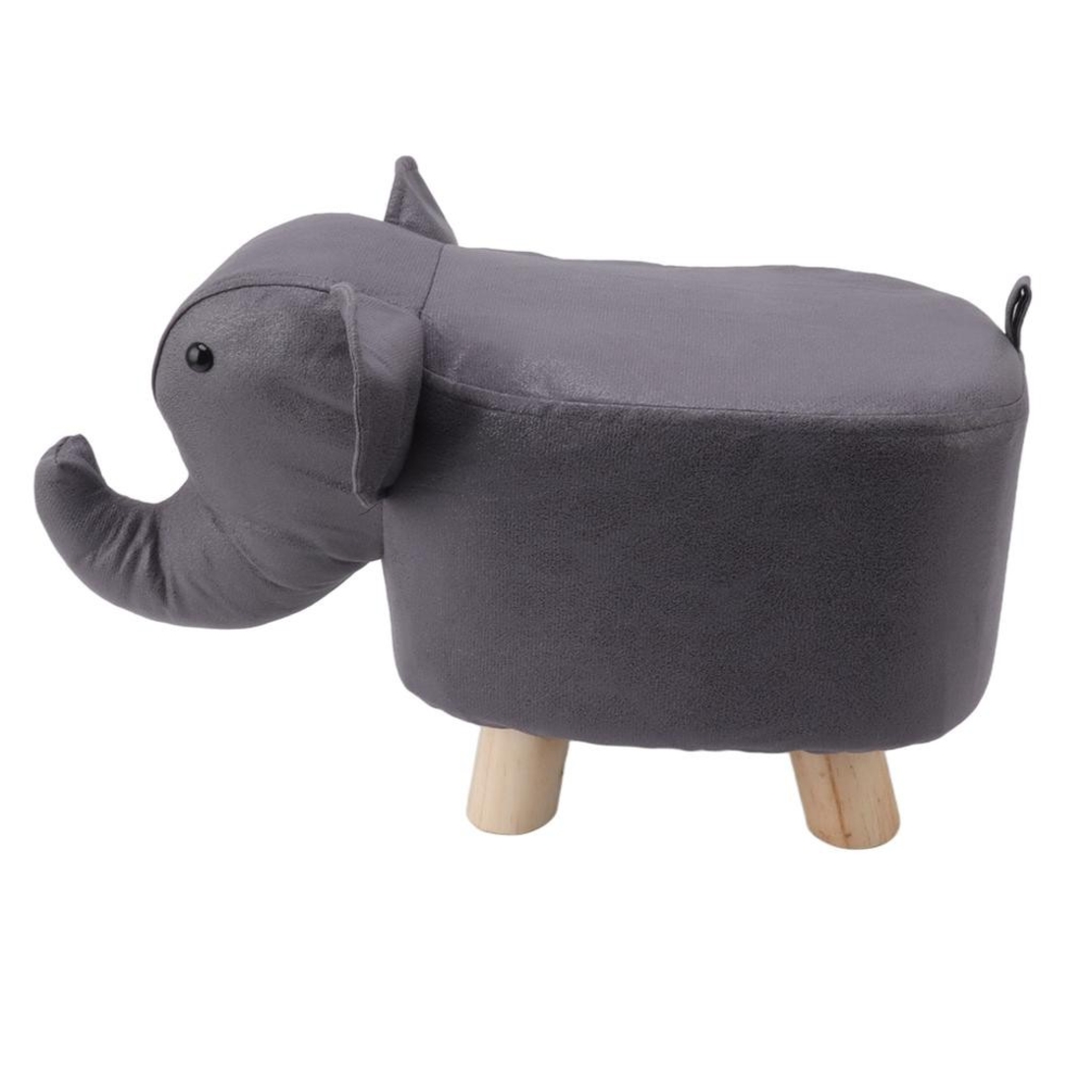 Taburet pentru Copii, Vafy, Scaun Tip Taburet, Model Elefant, din Lemn Masiv, Scaun pentru Copii, 30 x 25 x 25 cm, Gri inchis