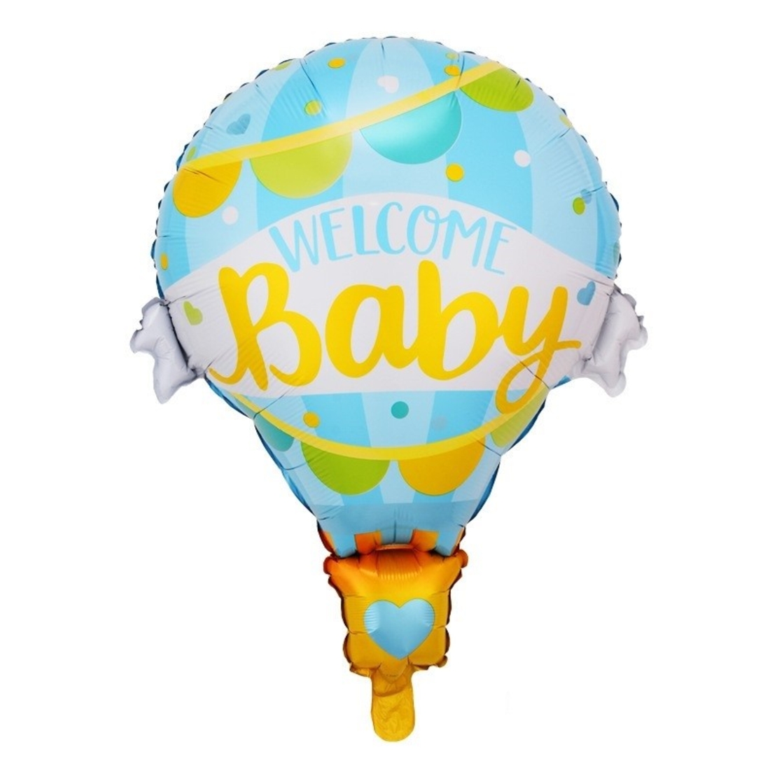 Balon din Folie Metalizata, Vafy, Mini Figurine, Model Balon cu Aer Cald Baietel, Tematica Welcome Baby, 80x62 cm, Ambalaj Individual, Pai Inclus, Umflare cu Aer sau Heliu, Albastru