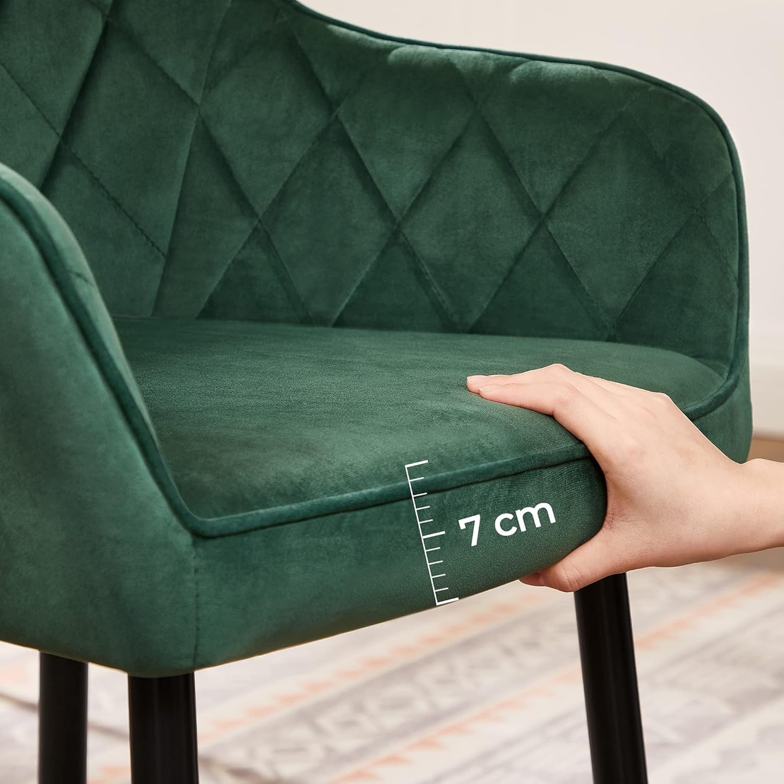 SONGMICS Scaun living tapitat din catifea cu cotiere, sarcina 110 kg, 63x60x85 cm, verde