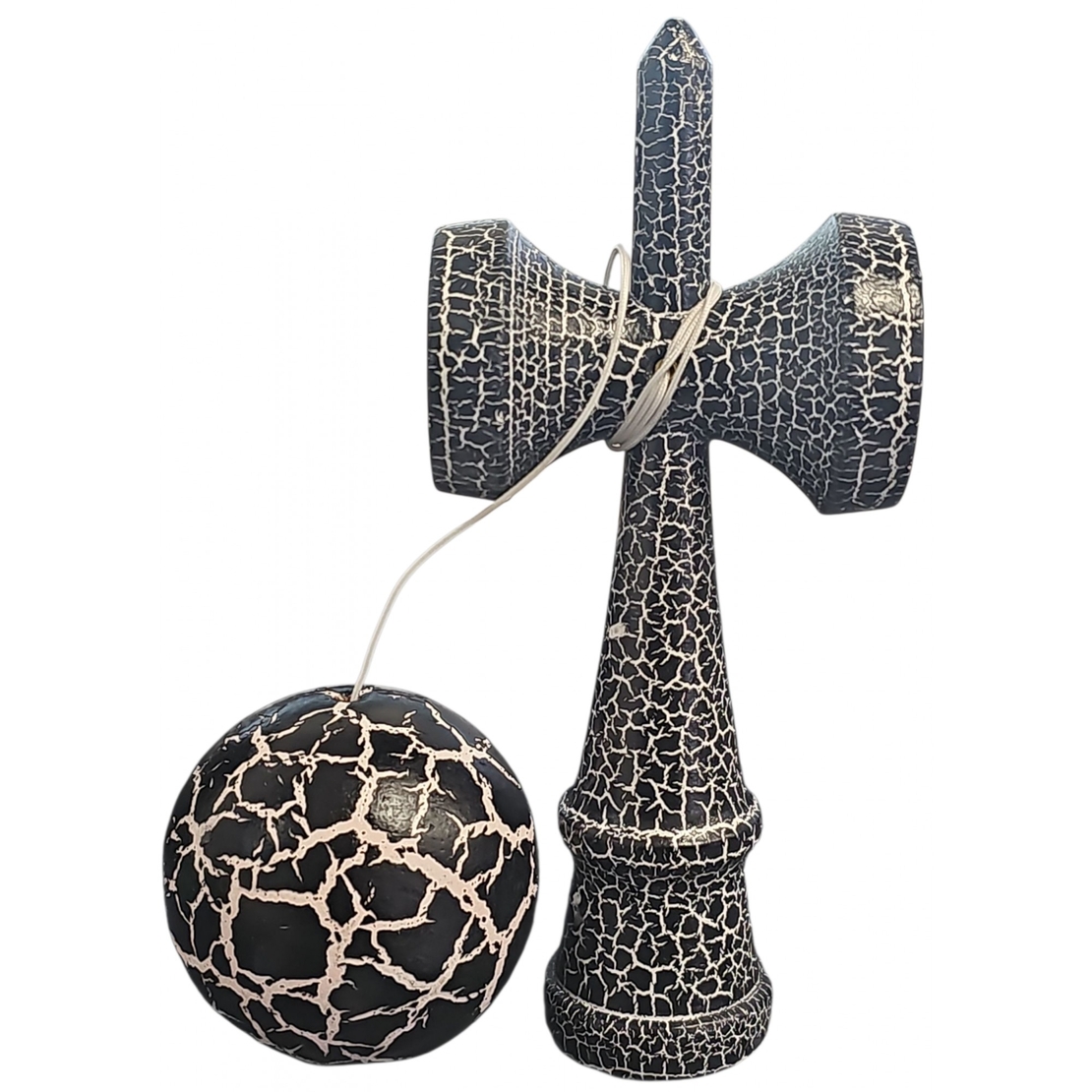 Kendama X Originala, Profesionala, Flippy, Cracked, din Lemn, 18 cm, Negru Alb