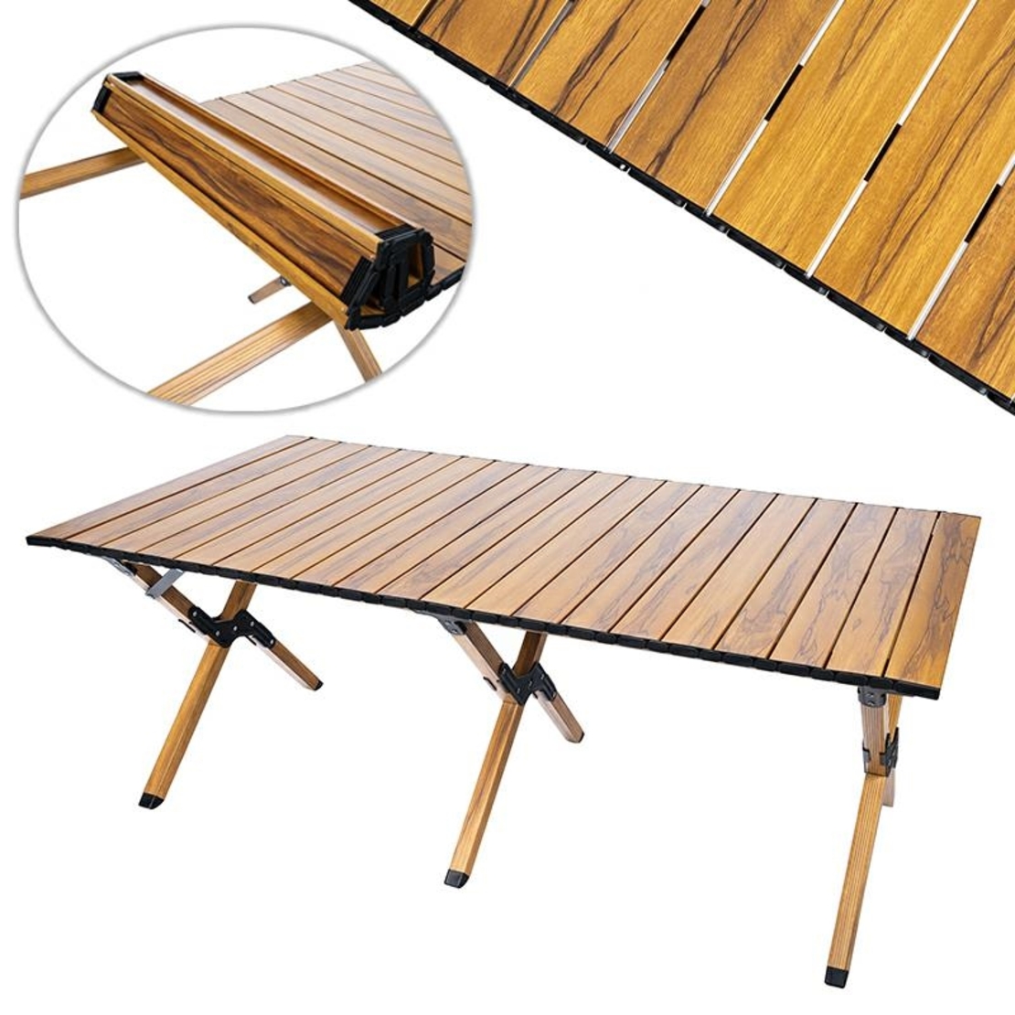 Masa pentru camping cu sistem de pliere rapida, cadru ultra usor din aluminiu, 118x60x45cm, maro