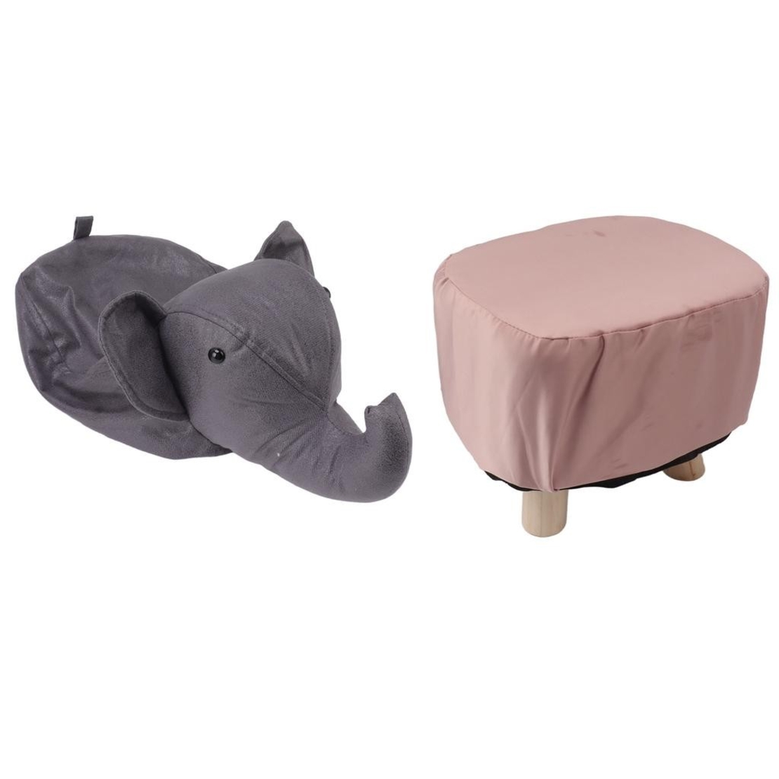 Taburet pentru Copii, Vafy, Scaun Tip Taburet, Model Elefant, din Lemn Masiv, Scaun pentru Copii, 30 x 25 x 25 cm, Gri inchis