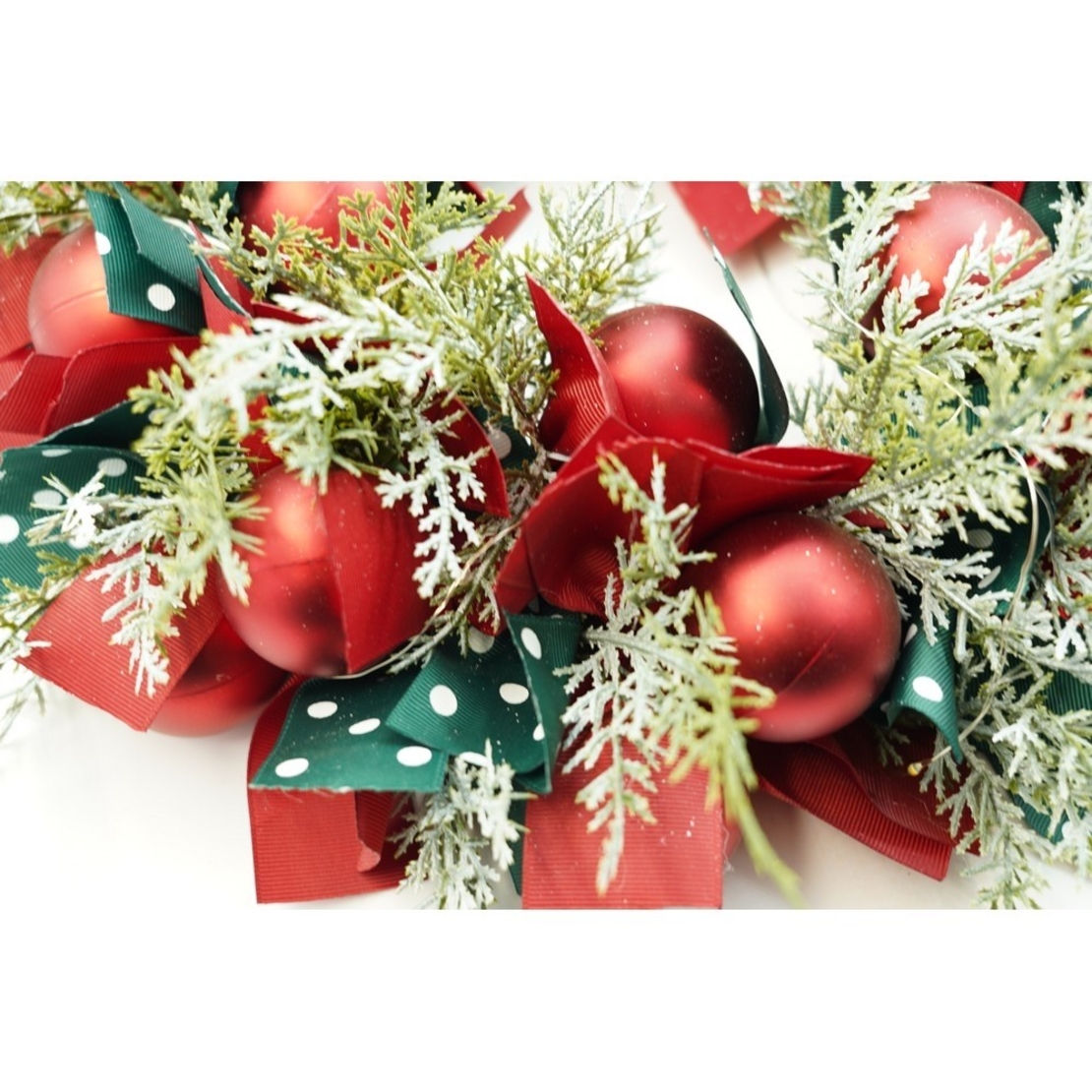 Coronita de Craciun pentru usa, Rosu/Verde, 40 cm, PVC, Artificiala, Decorata, cu LED, Interior/Exterior, Flippy