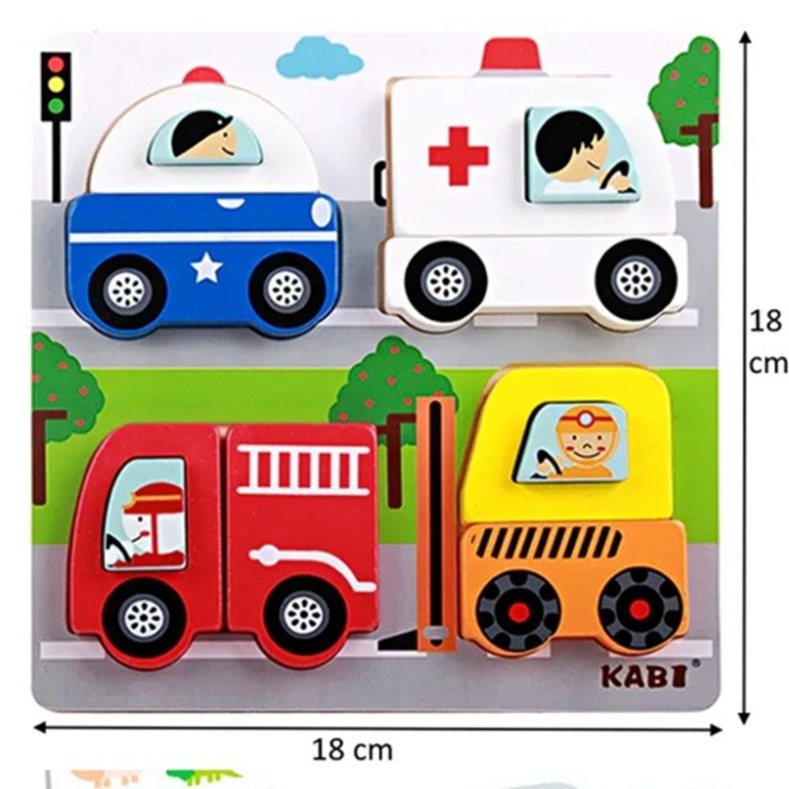 Jucarie Montessori, Flippy, Tip Puzzle 3D, din Lemn, +36 Luni, Model Masini, 18 x 18 x 1.5 cm, Multicolor