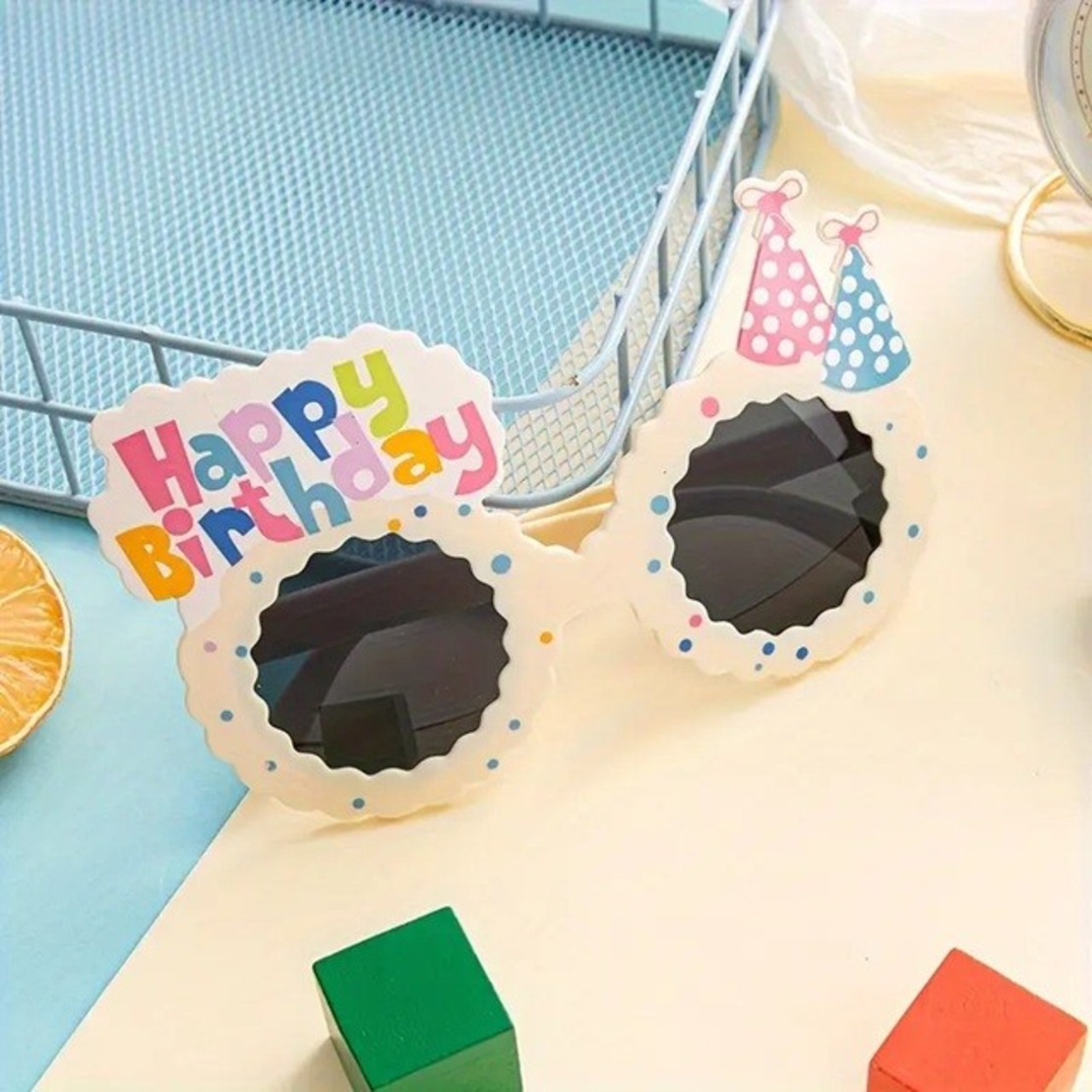 Ochelari Decorativi, Flippy, pentru Petrecere, din ABS, Unisex, Model Happy Birthday, 13.5 x 8.5 cm, Bej