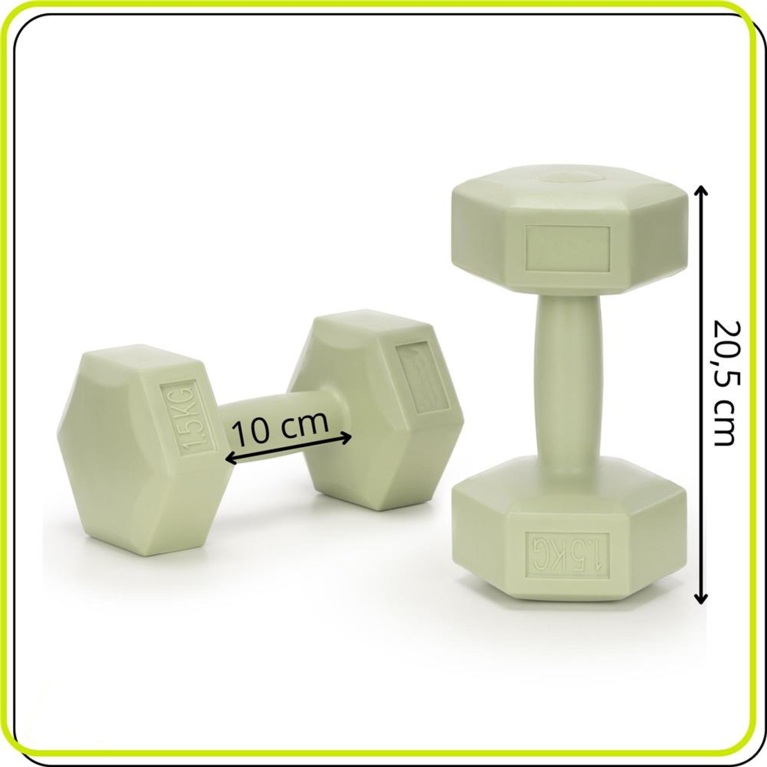 Set gantere hex 2x1,5 kg, bitum cu invelis rezistent PP, verde