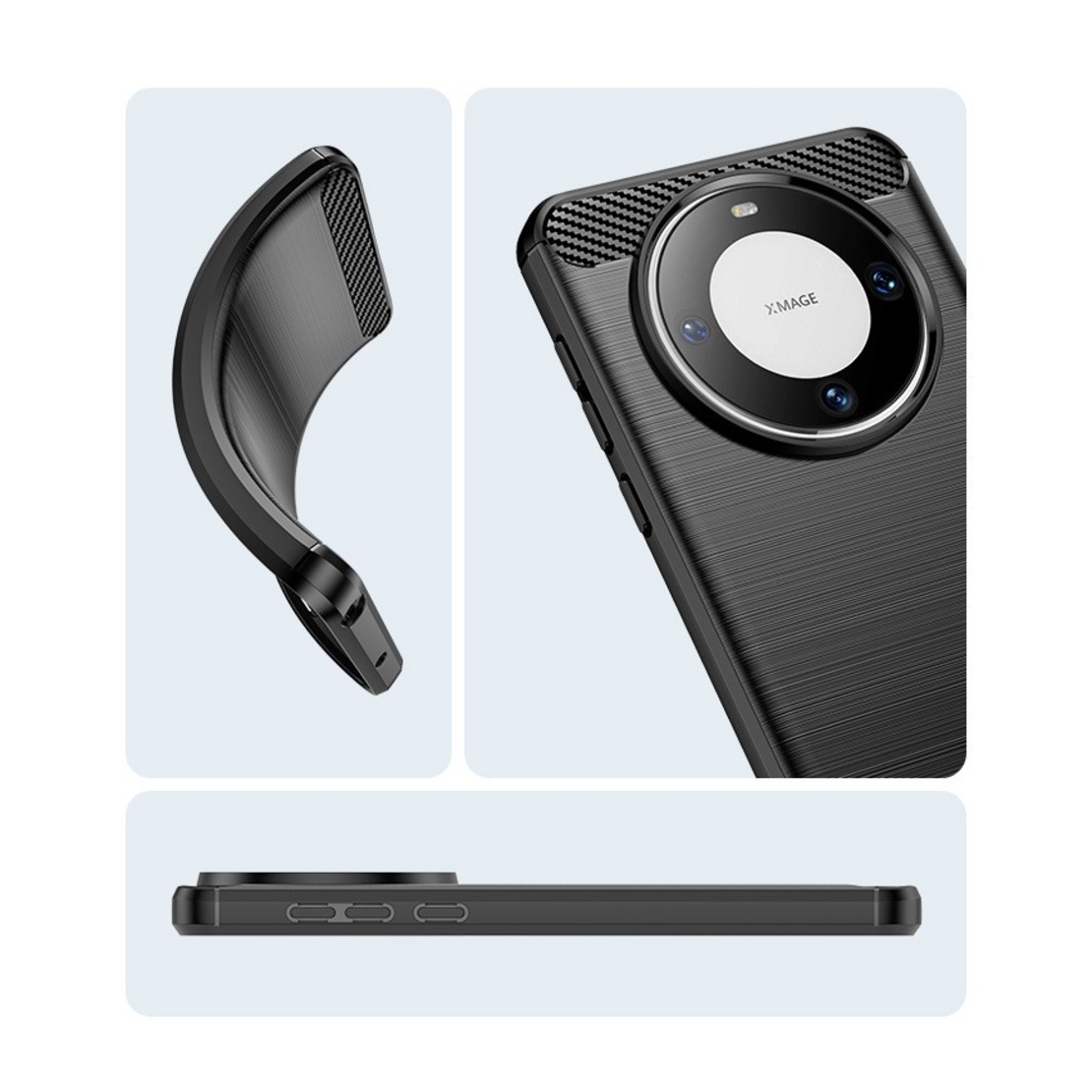 Husa de Protectie pentru Huawei Mate 60 Pro, Vafy, Protectie 360, din TPU cu element de Carbon, Anti Alunecare, 1.8 mm, Negru