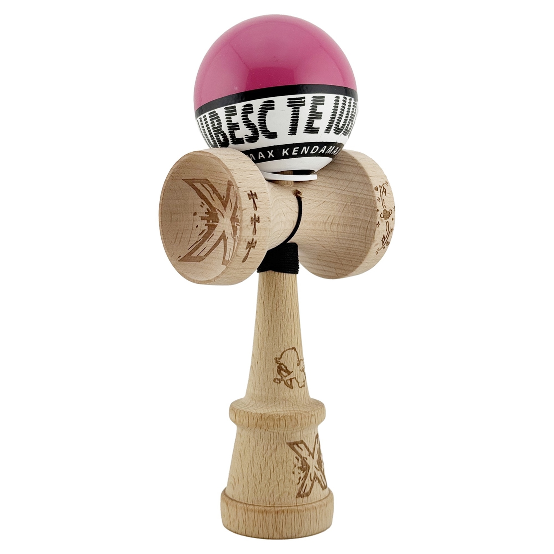 Kendama X TE IUBESC Originala, Profesionala, Flippy, Super Sticky cu Cupe Mari KING SIZE V3, Gaura in Baza, Rulment Metalic, din lemn 18 cm, Ata