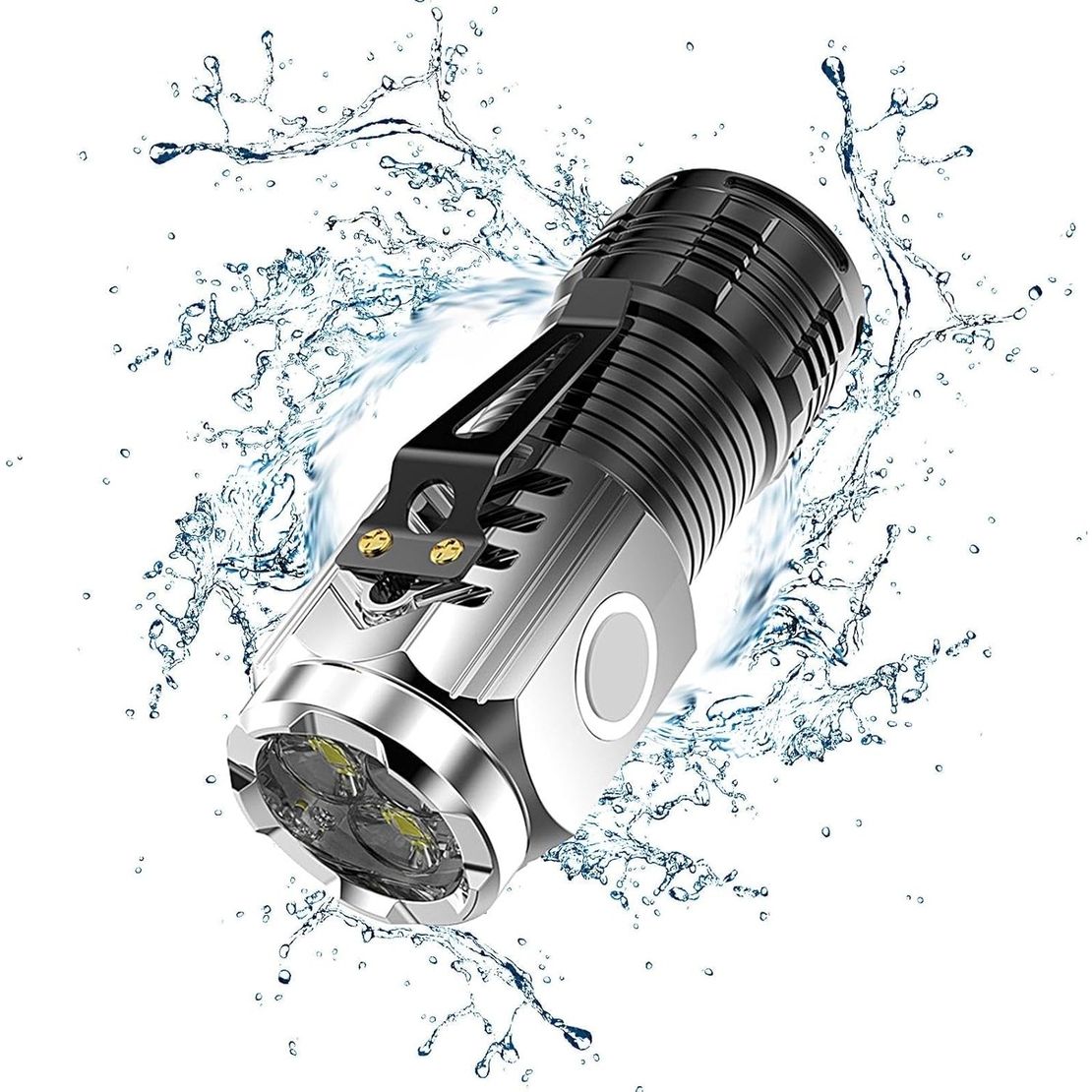 Lanterna cu 3 Nuclee Led, Vafy, Incarcare USB, Autonomie 4-20h, Raza Maxima 100-200 m, 5W, 4 x 4 x 9 cm, Suport de Agatat, Fund Magnetic, Argintiu