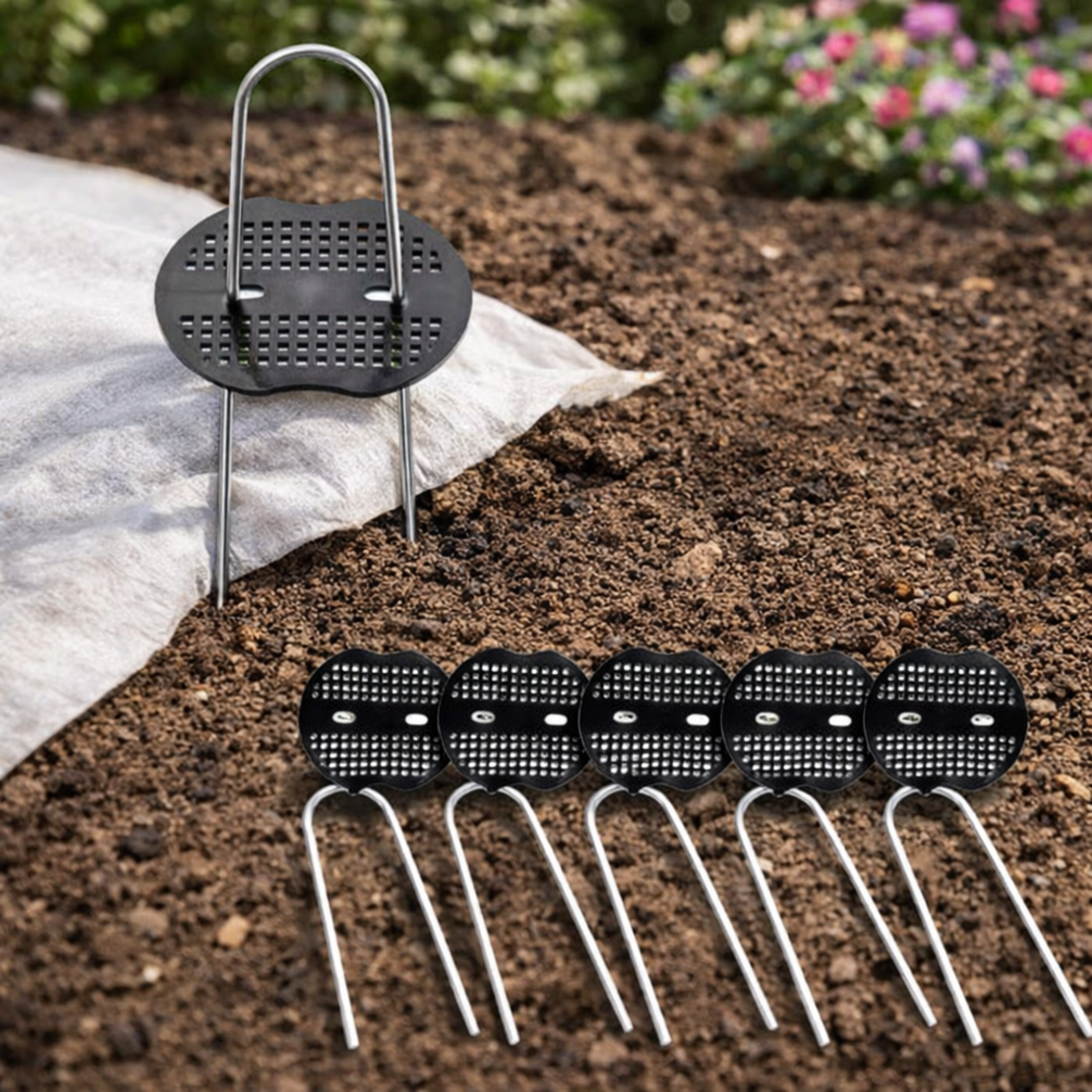 Set 6 cuie cu suport pentru fixare folie de agrotextil sau geotextil, 25 cm