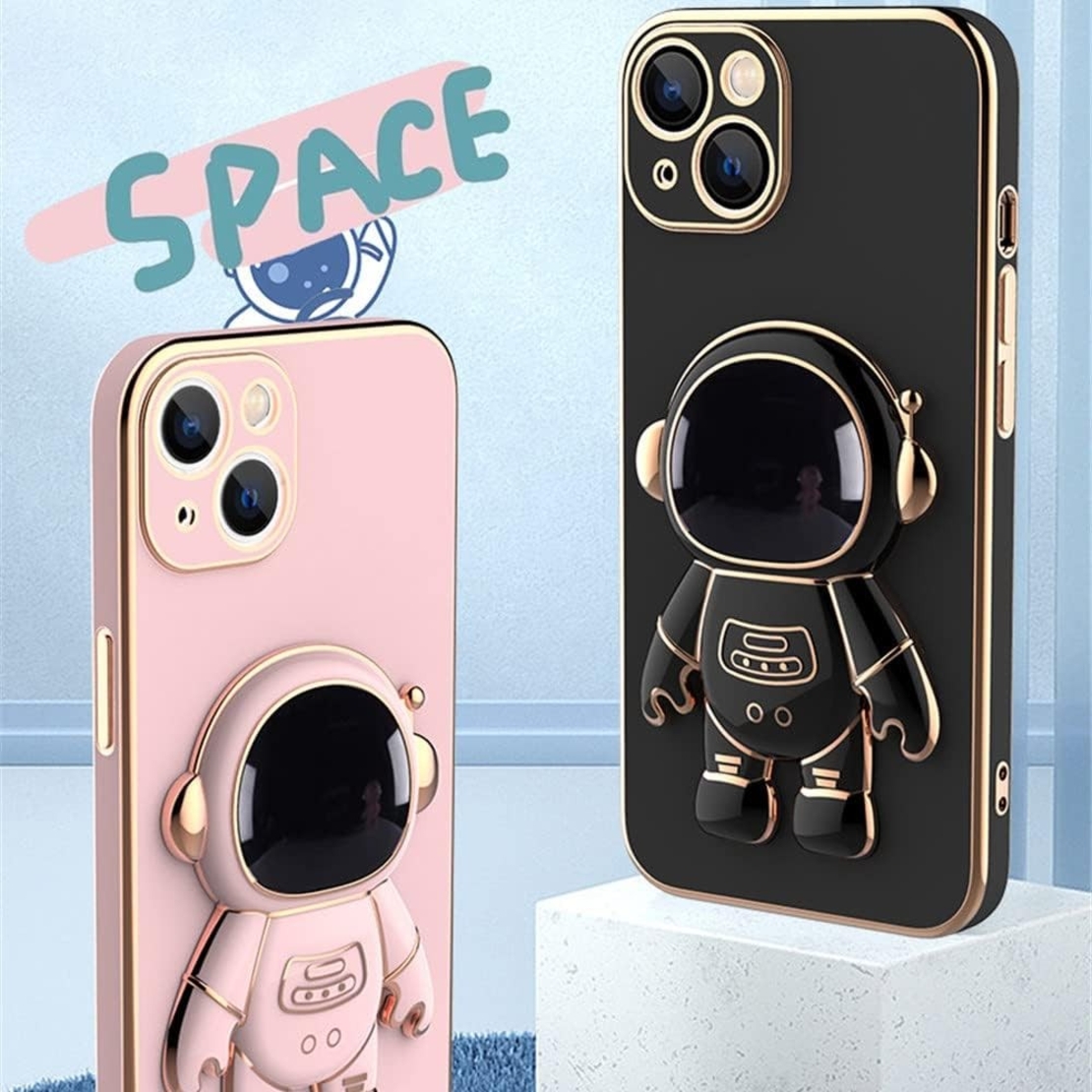 Husa de Protectie TPU 2in1, Vafy, pentru Apple iPhone 15 Plus, Astronaut cu Suport, Antisoc, Rezistenta la Impact, Protectie Camera, Negru