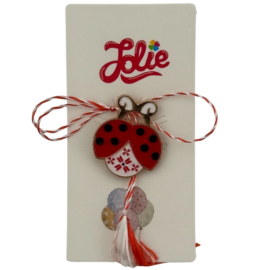 Martisor pentru copii, Jolie, Material Metal, Ambalaj Carton cu Design, Dimensiune Brosa Aproximativ 2x2 cm, Multicolor, Model Buburuza