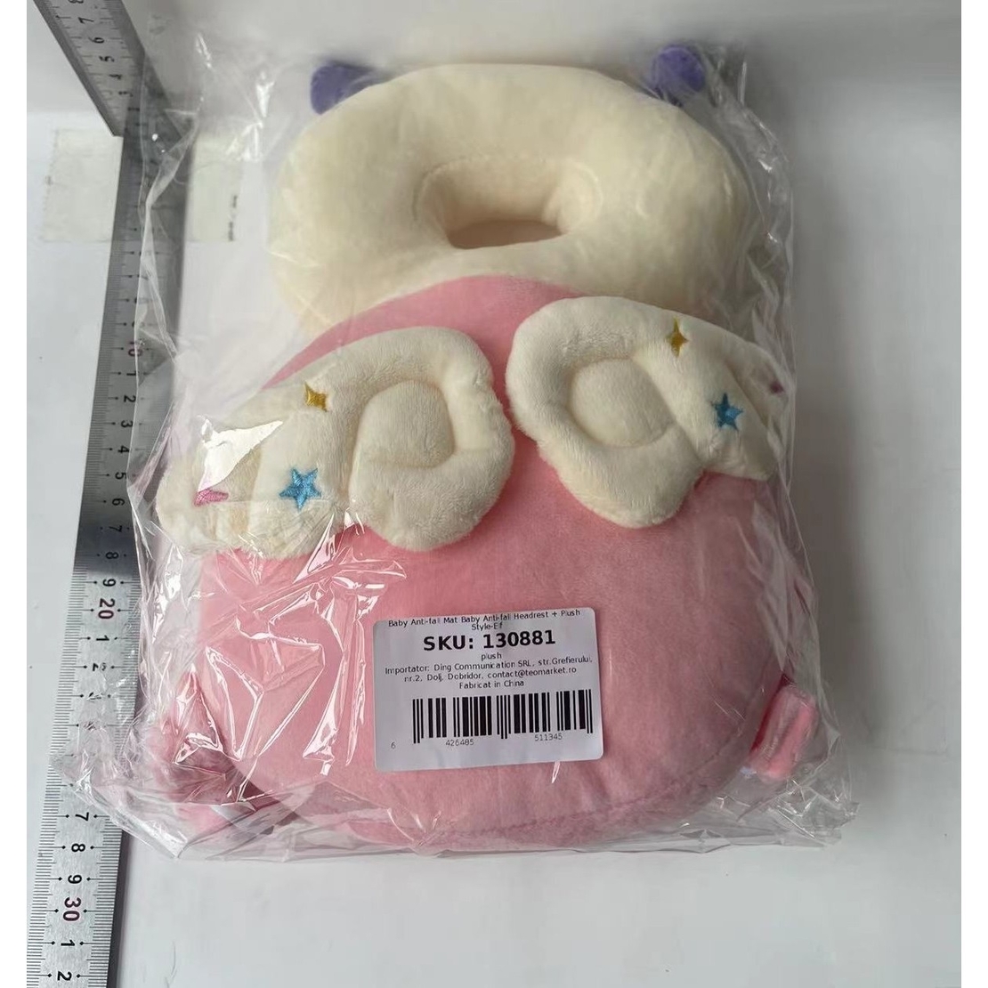 Perna tip Rucsac pentru Protectia Capului, Vafy, Tetiera tip Insecta, pentru Bebelusi, 33x6x19 cm, 180 g, Roz