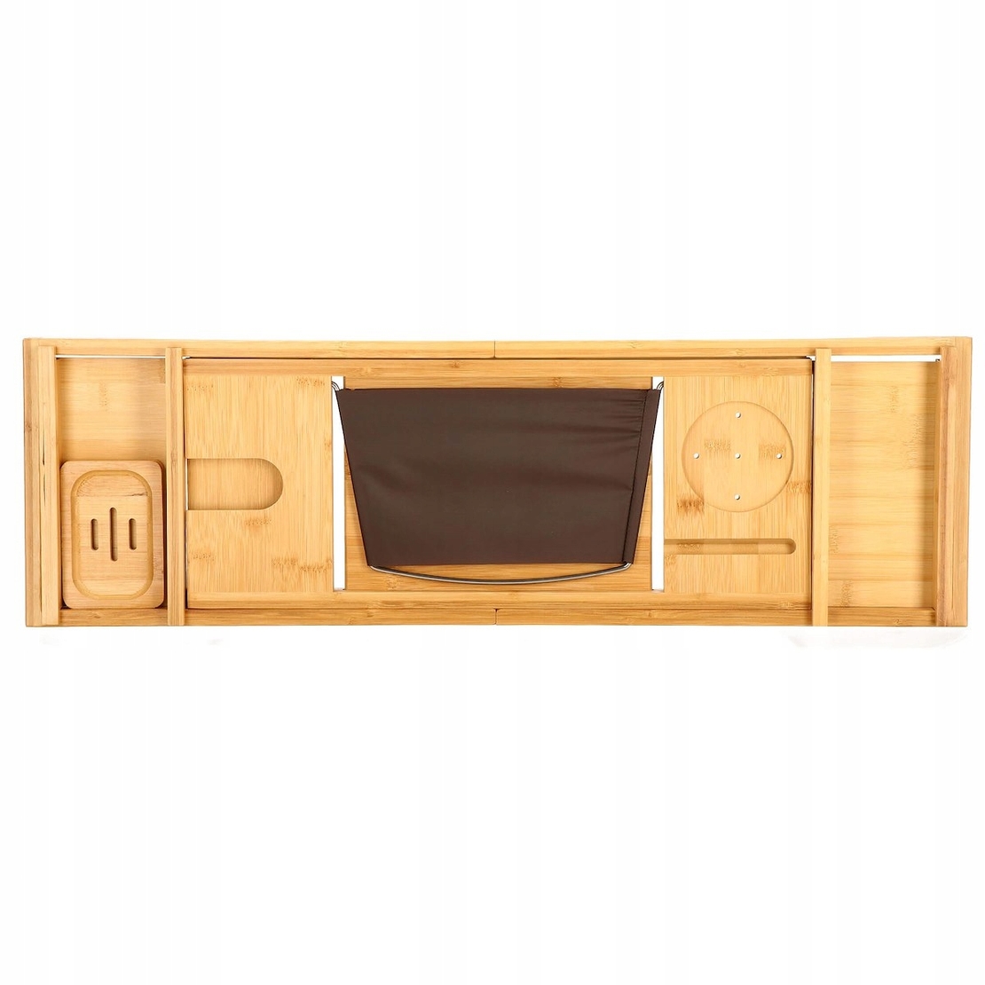 Raft cu tava pentru cada din bambus natural Sersimo 1024, extensibila, 75-110x23cm