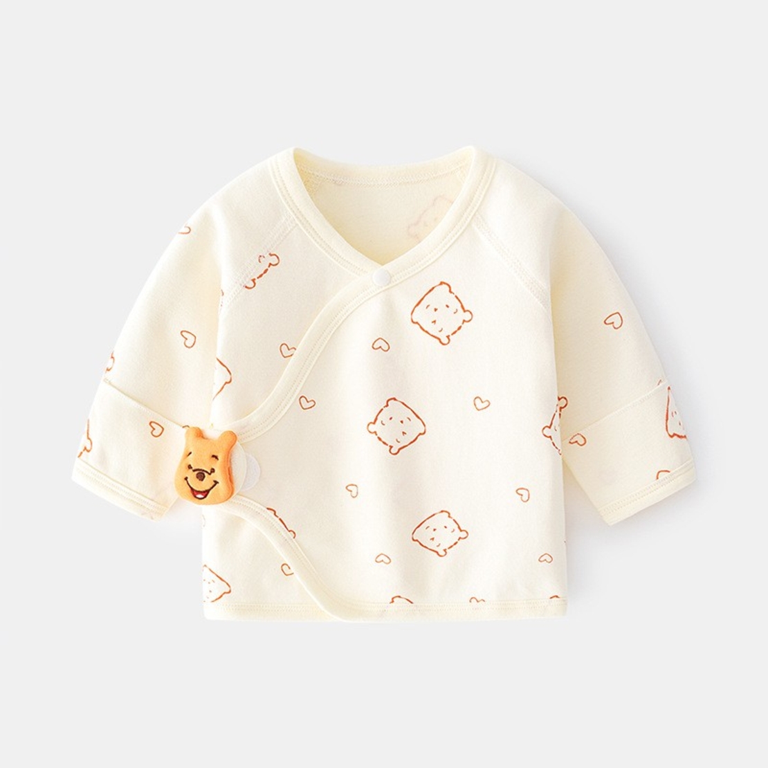Pijama Bluza pentru Nou-nascuti, Flippy, din Bumbac, stil de Primavara - Toamna, Topic pentru Bebelusi, Print Ursulet, Marimea 52 cm, Bej