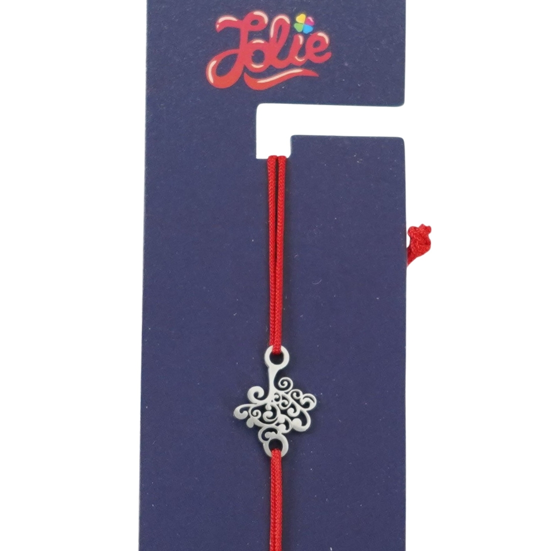 Martisor Bratara din Inox pentru Copii, Jolie, Textil si Inox, Snur Rosu, Model Copac, Argintiu