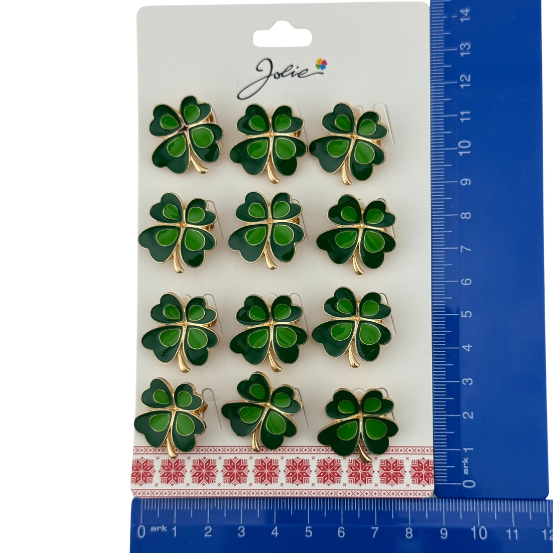 Set 12 Brose Martisor Primavara, Jolie, Model Trifoi cu Patru Foi, Verde