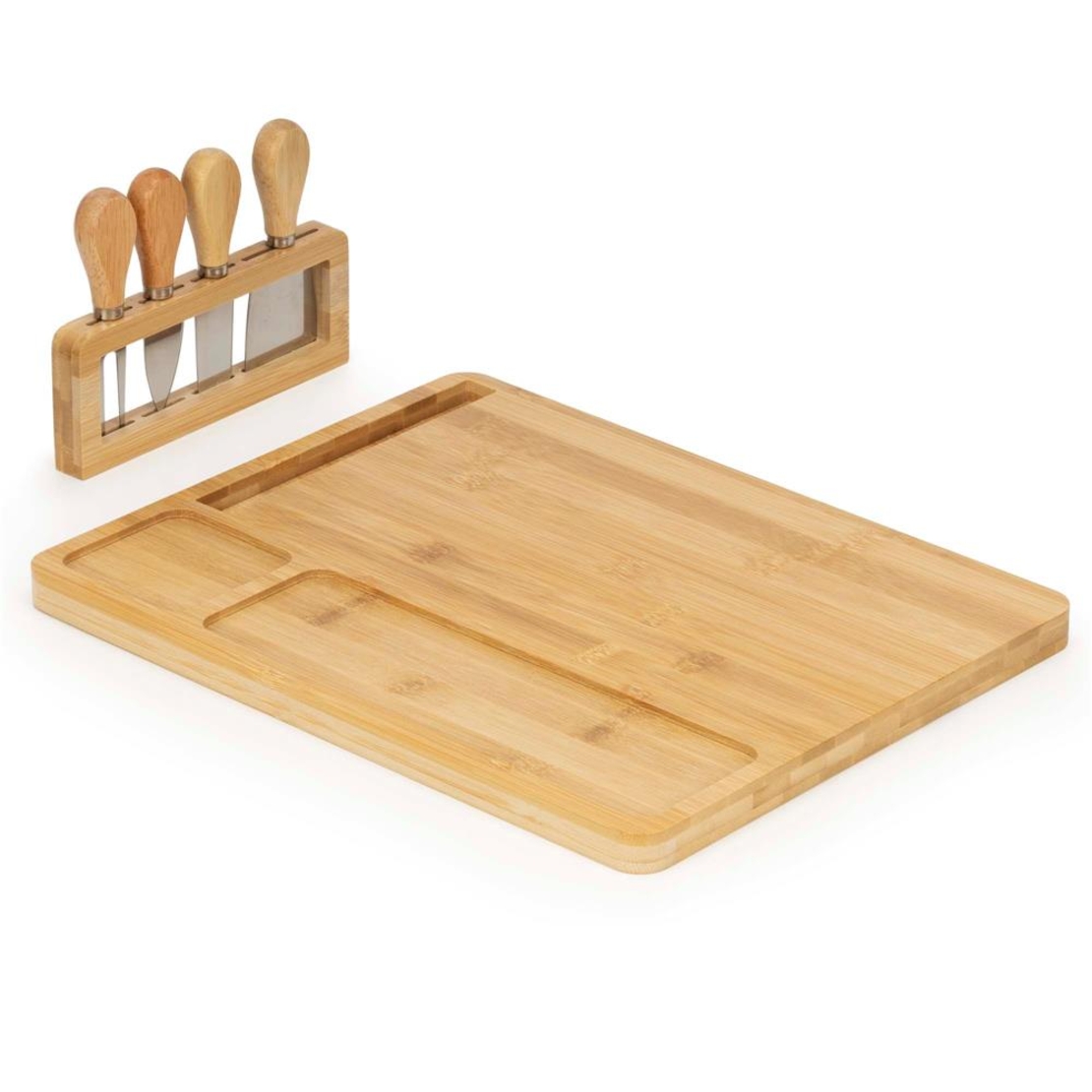 Set servire branzeturi cu platou din bambus si accesorii, 35x28x8 cm, maro natur