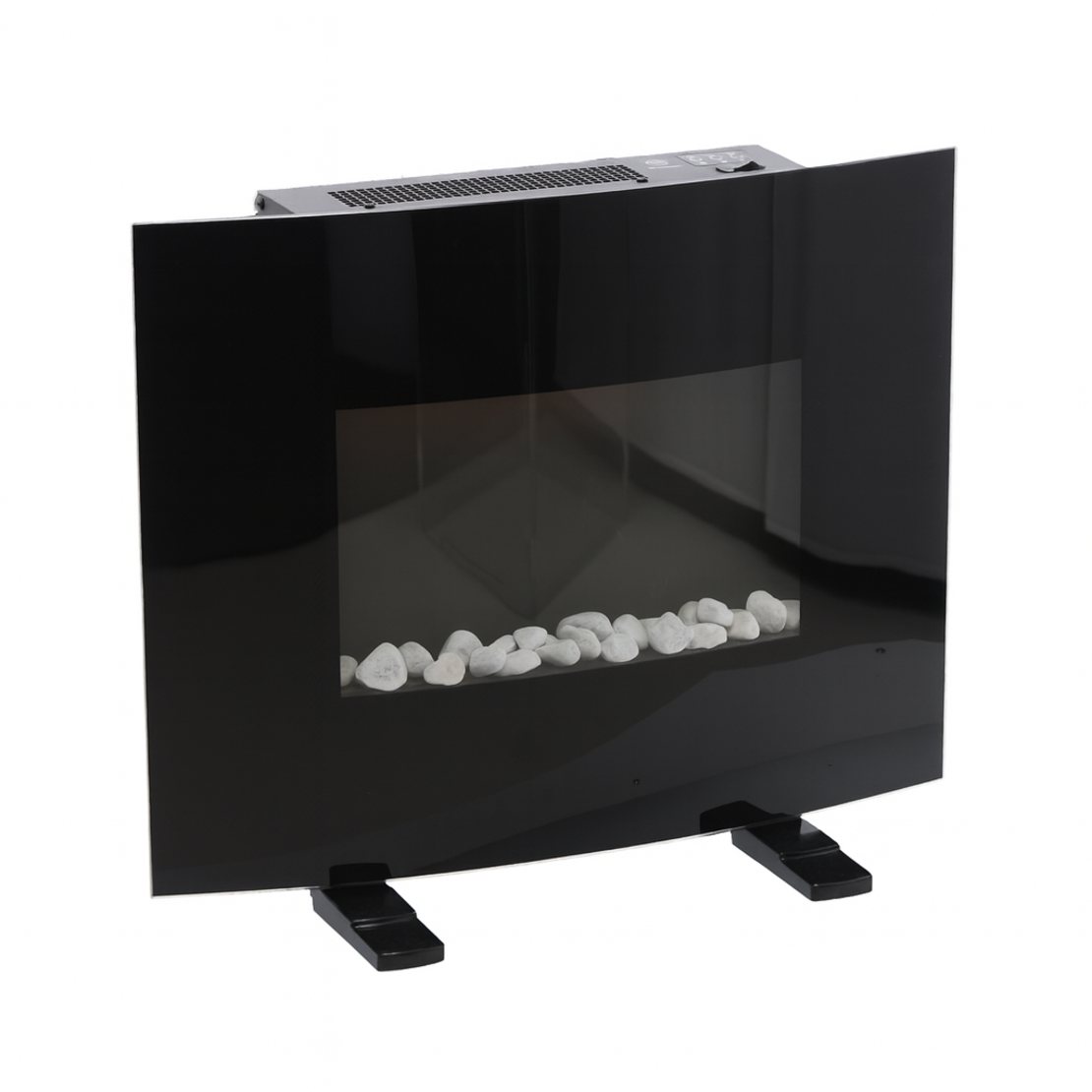 Semineu electric, montaj podea sau perete, efect de flacara, 2000W, 2 trepte, telecomanda, 61x14x48 cm, negru