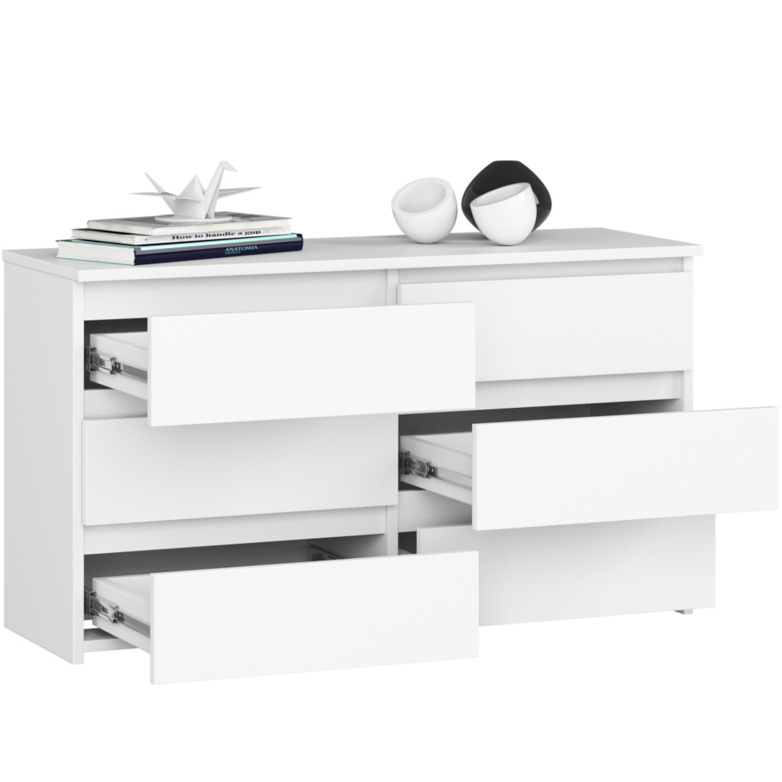 Comoda cu 6 sertare, PAL laminat, 100x35x57 cm, alb mat