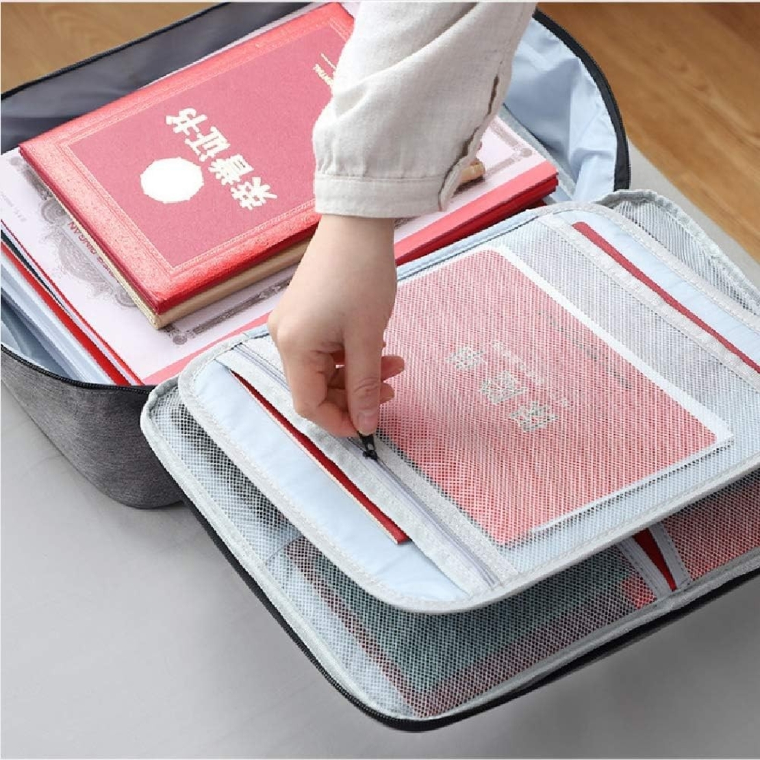 Geanta Flippy pentru Depozitare Acte si Documente, Facturi, Carduri, cu Cod de Securitate, 3 Compartimente, Impermeabila, 37 x 10.5 x 27 cm, Gri