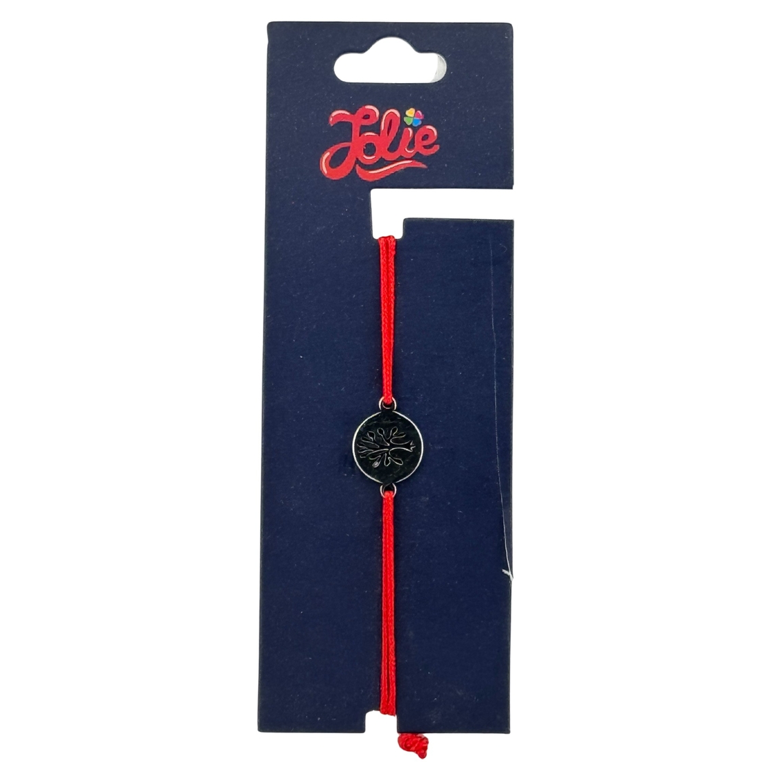 Martisor Bratara din Inox pentru Copii, Jolie, Textil si Inox, Snur Rosu, Model Banut, Argintiu