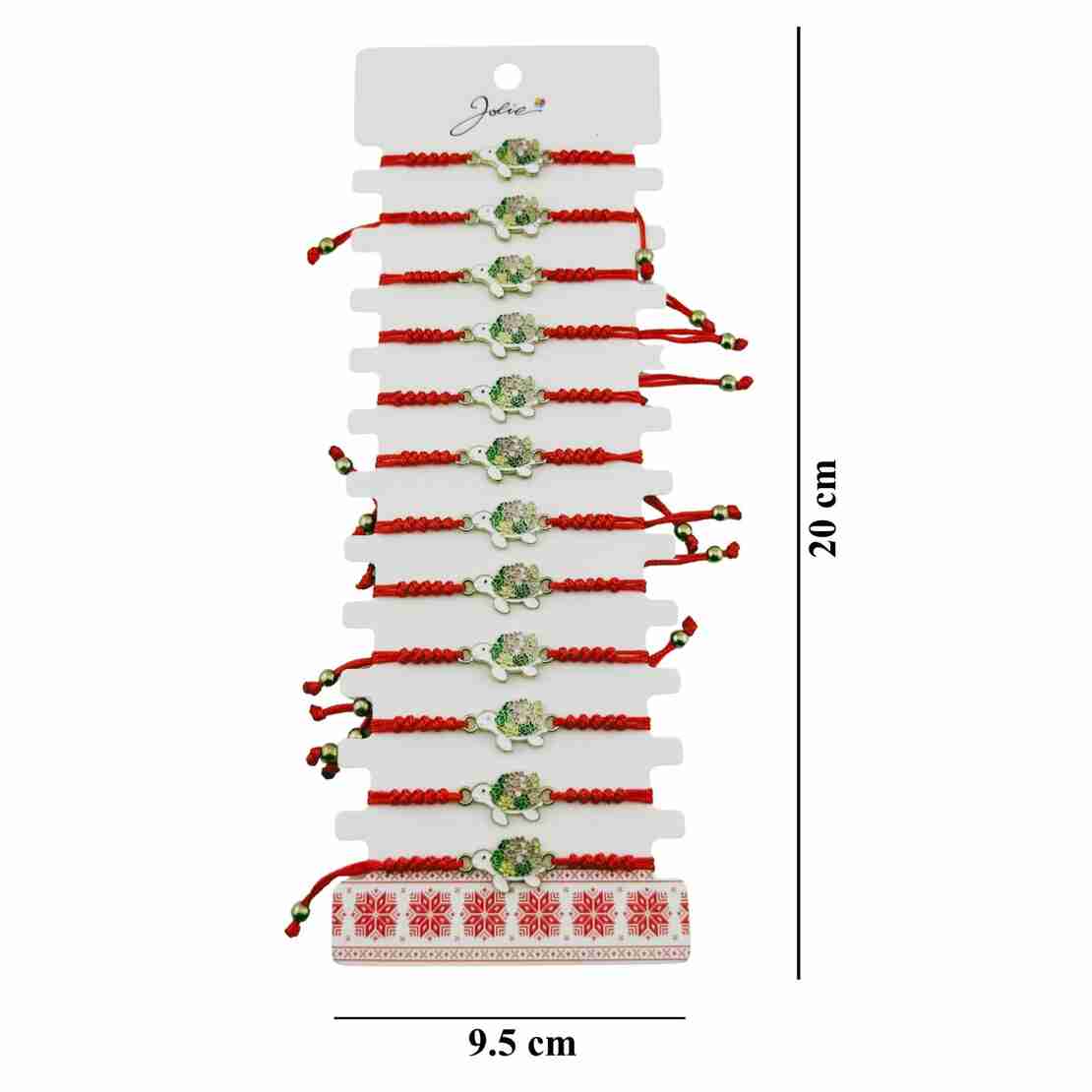 Martisor Bratara pentru Dama si Copii, Jolie, Model Broscuta Testoasa cu Carapace Florala, Set 12 bucati, Pandantiv Emailat, Snur Reglabil, Rosu/Verde