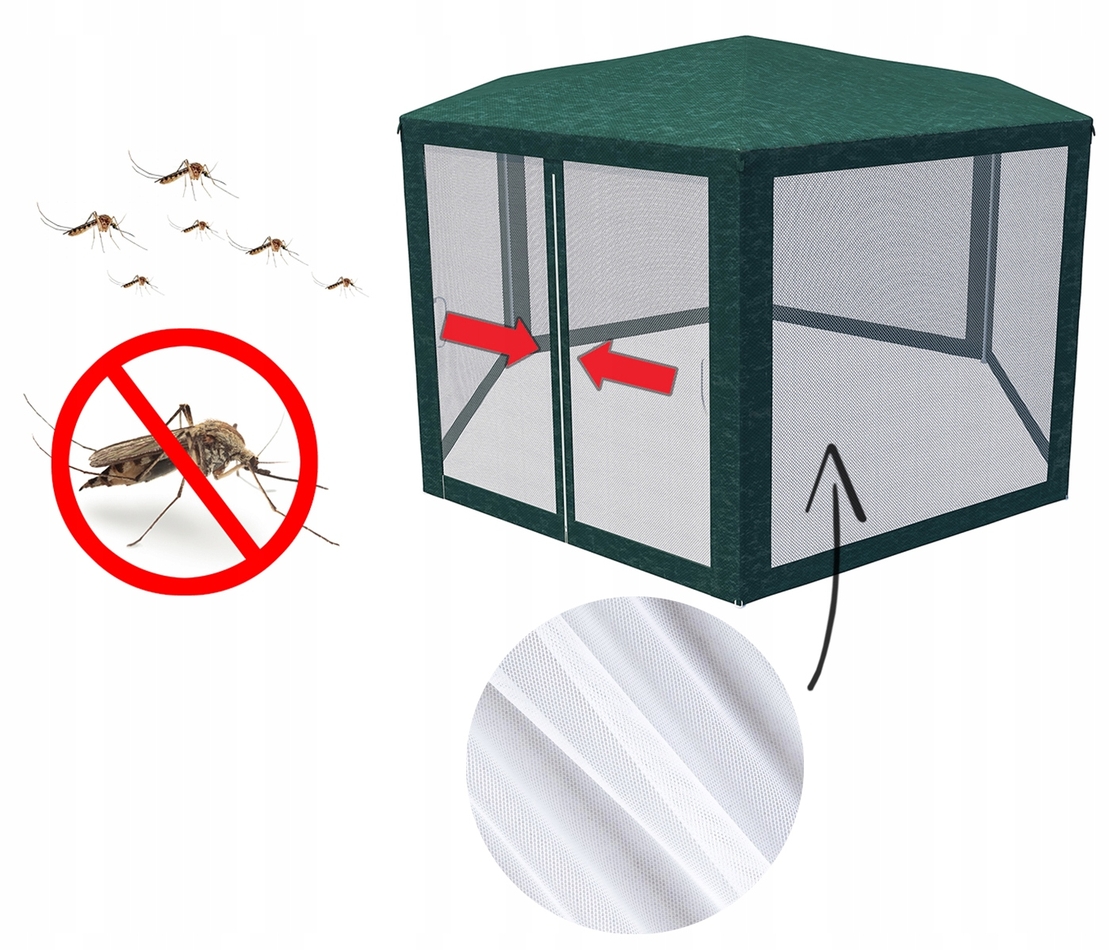 Pavilion cu plasa anti-insecte, fermoar, hexagonal, 200cm, Verde