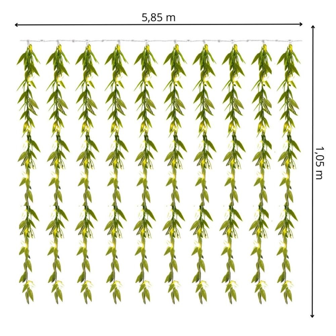Ghirlanda luminoasa tip perdea de frunze artificiale, 285x105cm, 200 LED-uri, alb cald