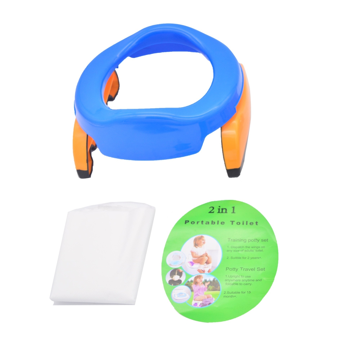 Olita Portabila 2 in 1, Flippy, Olita + Capac de Toaleta, din Plastic, Diametru 21 cm, Albastru