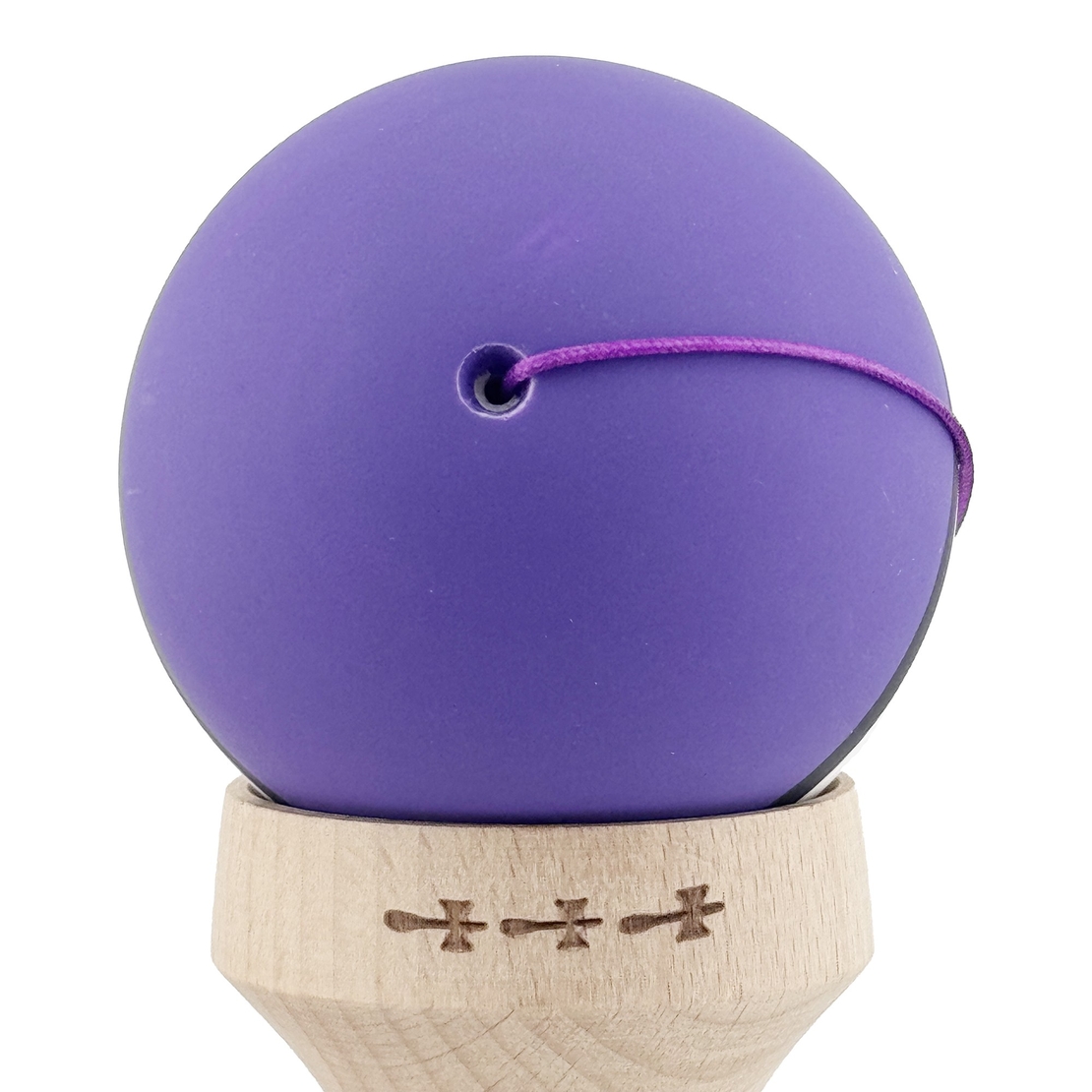 Kendama X Originala, Profesionala, Flippy, Cupe Mari KING SIZE V3, Rubber Grip, Gaura in Baza, Rulment Metalic, din lemn 18 cm, Ata 62/65 cm, S Bicolor Mov/Alb