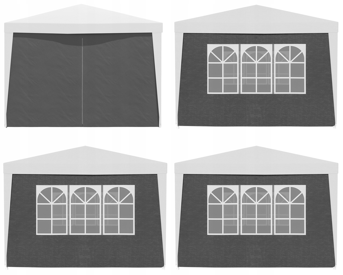 Pereti laterali pavilion 295x195 cm, set 4 bucati, cu ferestre si usa, PE impermeabil, gri