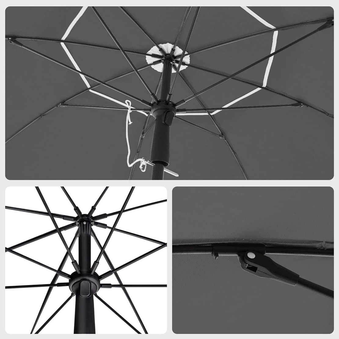 SONGMICS Umbrela terasa gradina sau plaja, cu inclinare, husa, diametru 200cm, gri