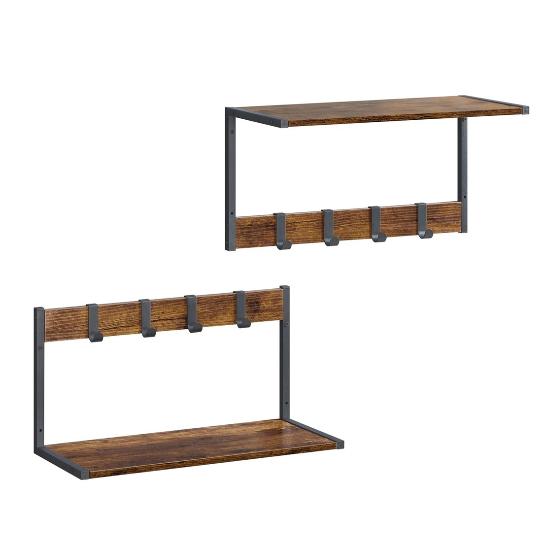 VASAGLE Cuier perete set 2 bucati, PAL si cadru metalic, 50x24x27 cm, maro rustic