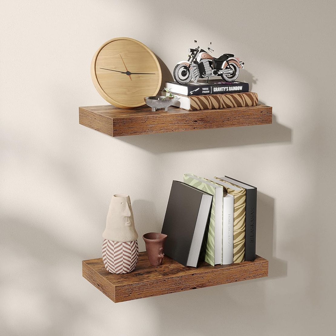 VASAGLE Raft de perete suspendat plutitor, MDF, sistem montare inclus, 40x20x4cm, vintage maro