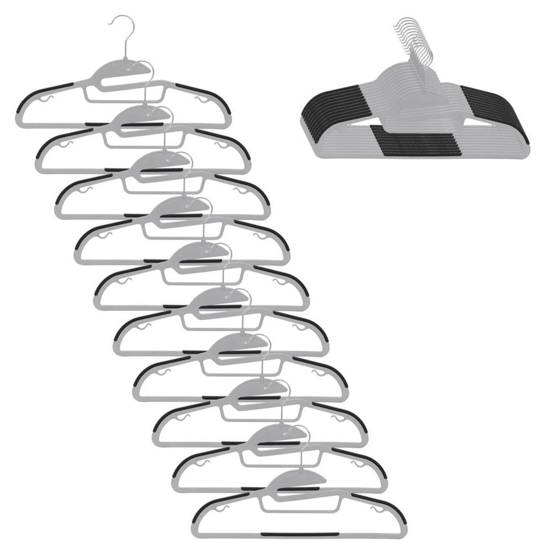 Set de 20 de umerase antiderapante pentru haine, din PE, cu carlig metalic rotativ, 41 cm, gri si negru