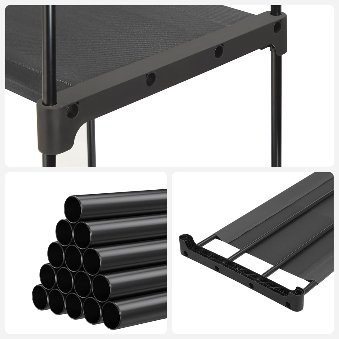 SONGMICS Dulap textil pliabil cu spatiu pentru umerase si rafturi, cadru metalic, 112x43x165 cm, negru