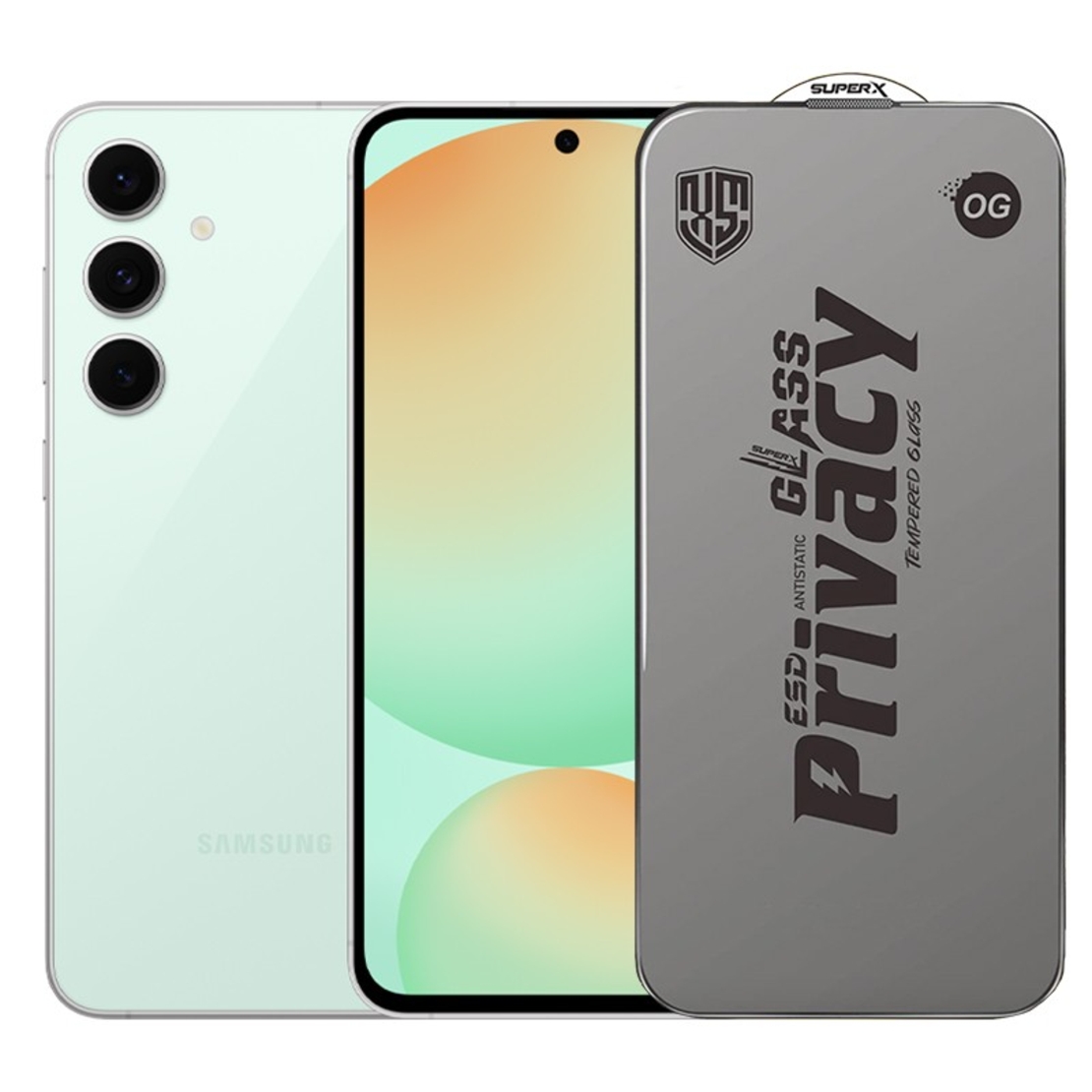 Folie de Protectie pentru Samsung Galaxy S24 FE, Vafy, Sticla Securizata ESD Antistatica, Super-X Privacy OG, Margini Negre, 0.30 mm, Transparent Inchis