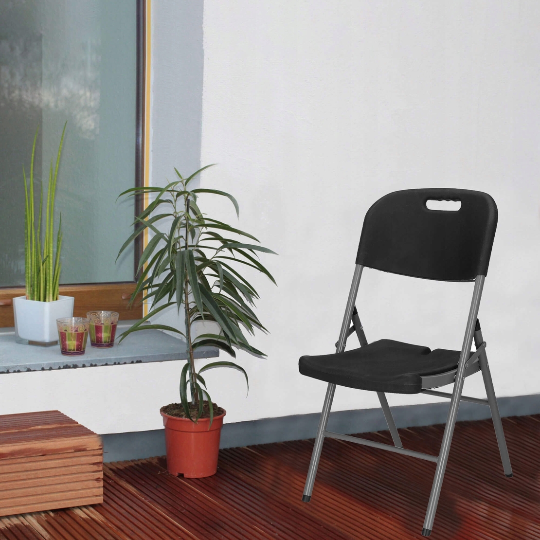 Scaun pliant din plastic pentru catering sau terasa, sarcina 150kg, negru