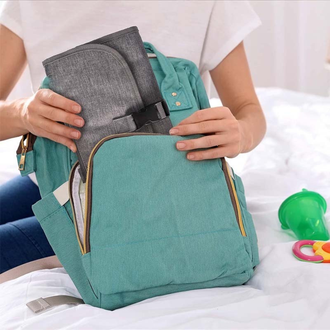 Geanta Multifunctionala, Vafy, Tip Aleza de Schimbat Scutece, Impermeabila, din Panza Oxford, cu Buzunare, Usor de Agatat, 30 x 20 cm, Gri