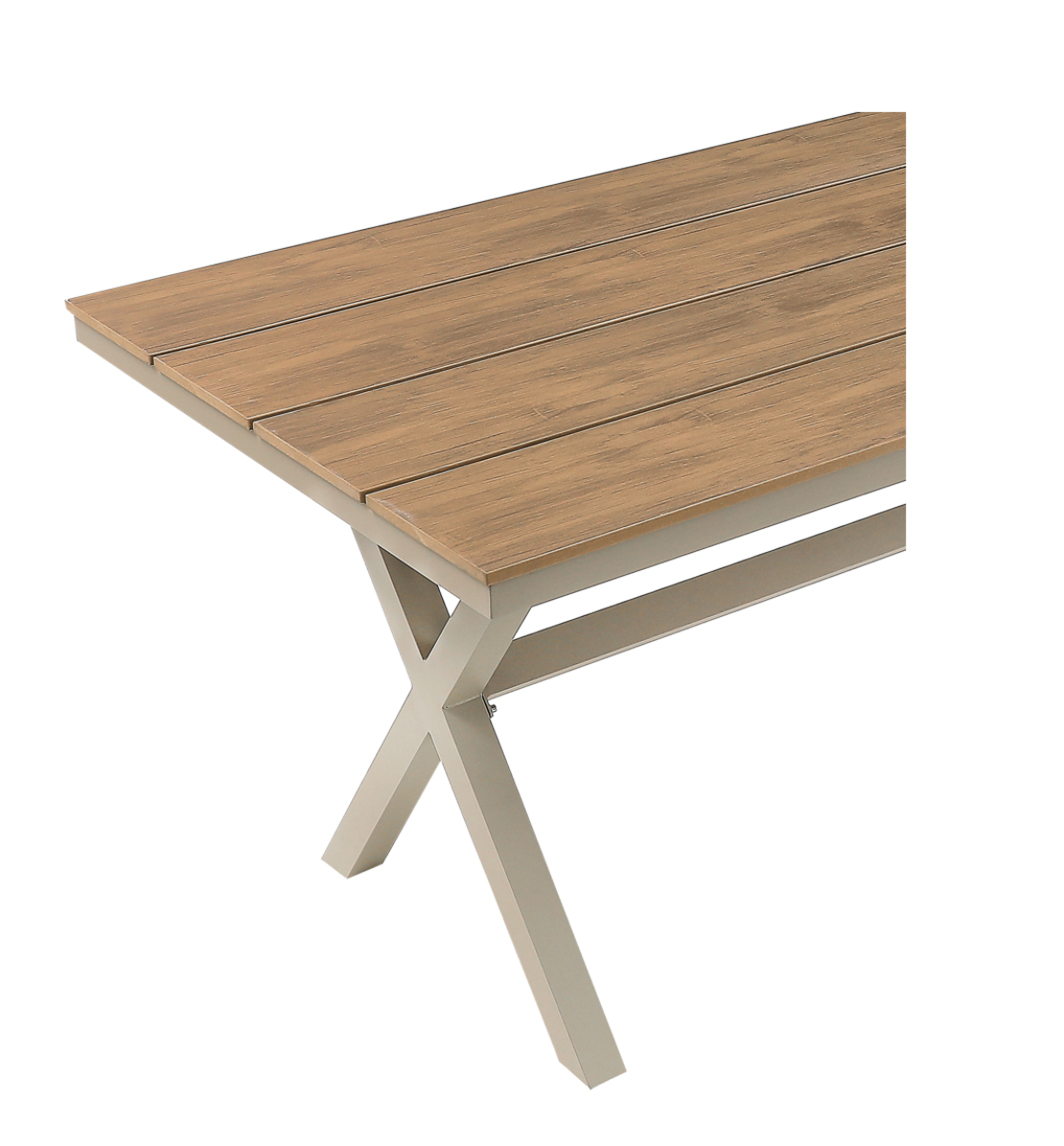 Masa gradina dreptunghiulara din aluminiu cu blat aspect lemn, 150x90x74 cm, bej