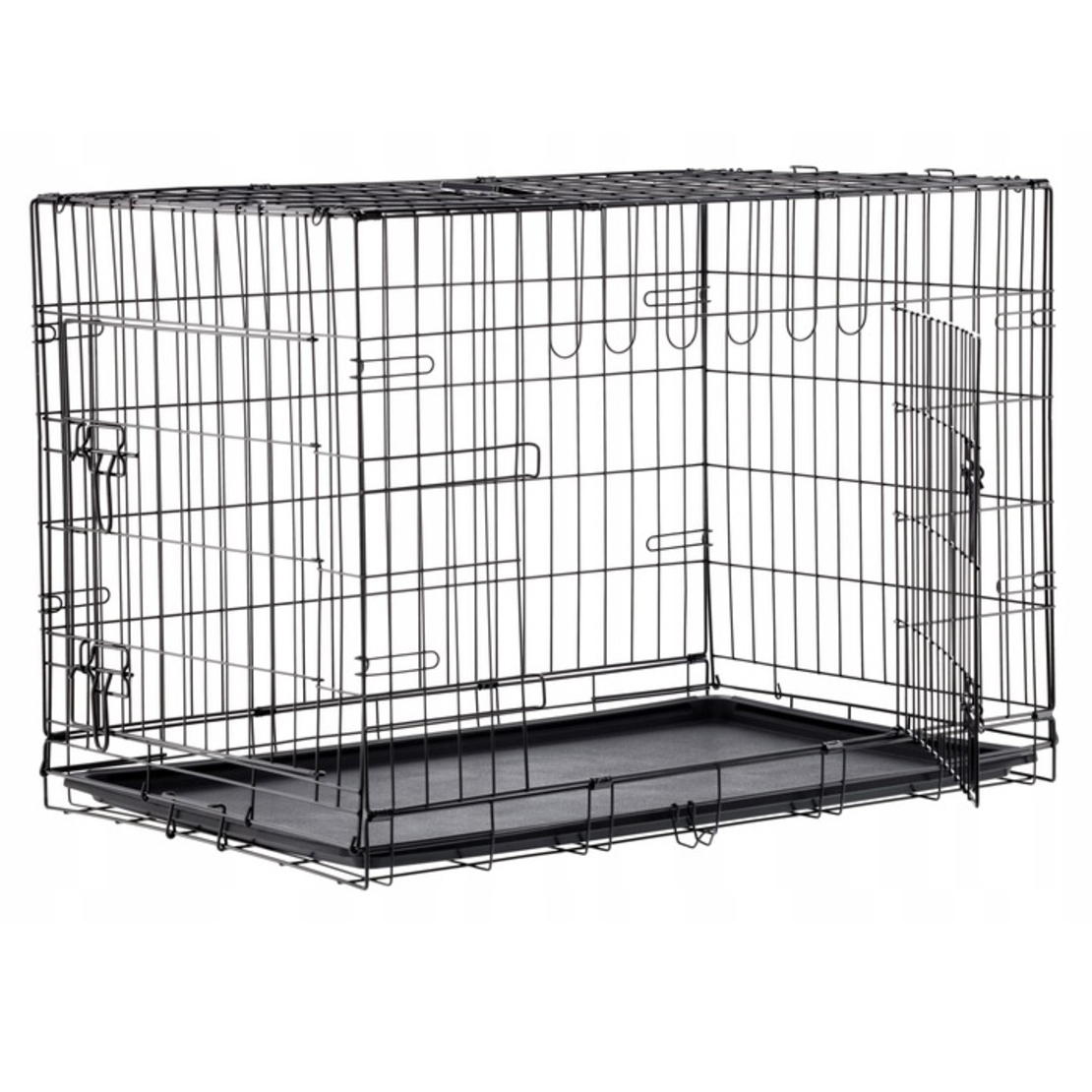 Cusca metalica pliabila pentru animale, cu maner si tava detasabila, 107x69x76 cm, negru