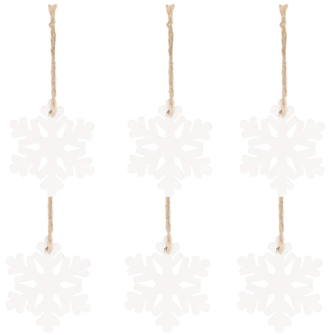 Decoratiune brad fulg de zapada din lemn, set 6 bucati, 4cm, alb