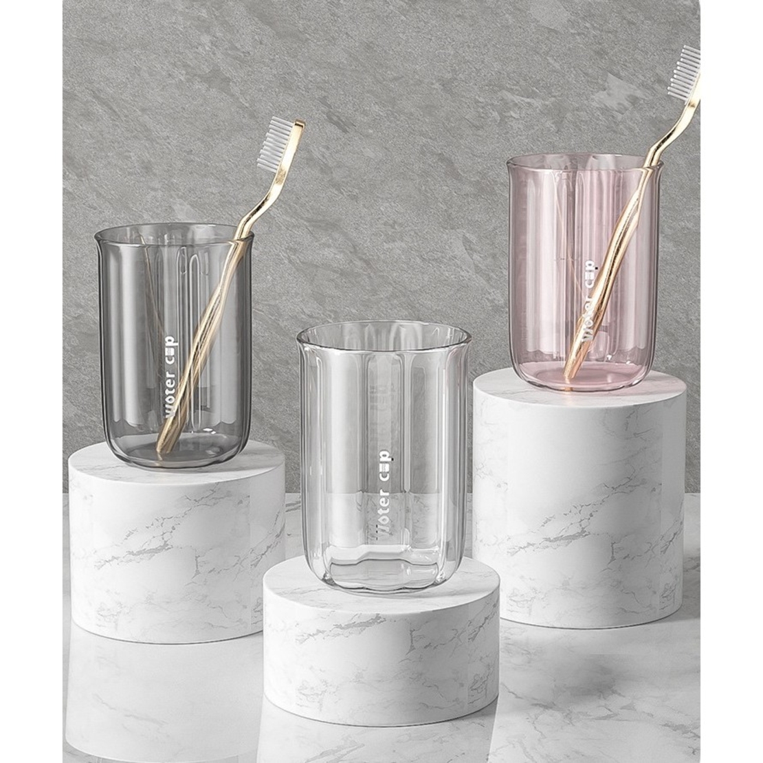Cana de Apa pentru Clatit, Flippy, pentru Periuta de Dinti, 200 ml, 10.4 x 7.3 cm, Gri Transparent